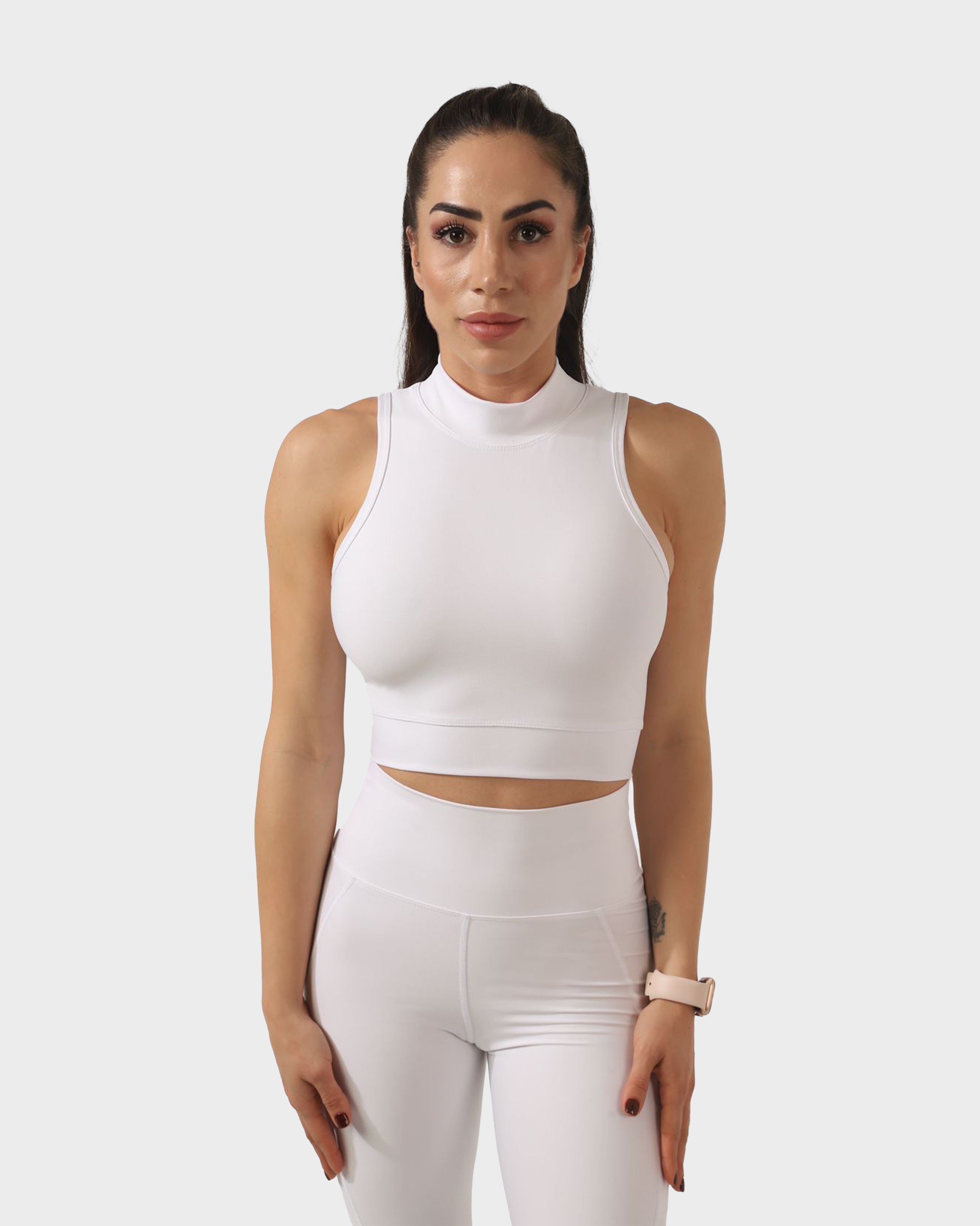 HIGH NECK SPORTS BRA WHITE