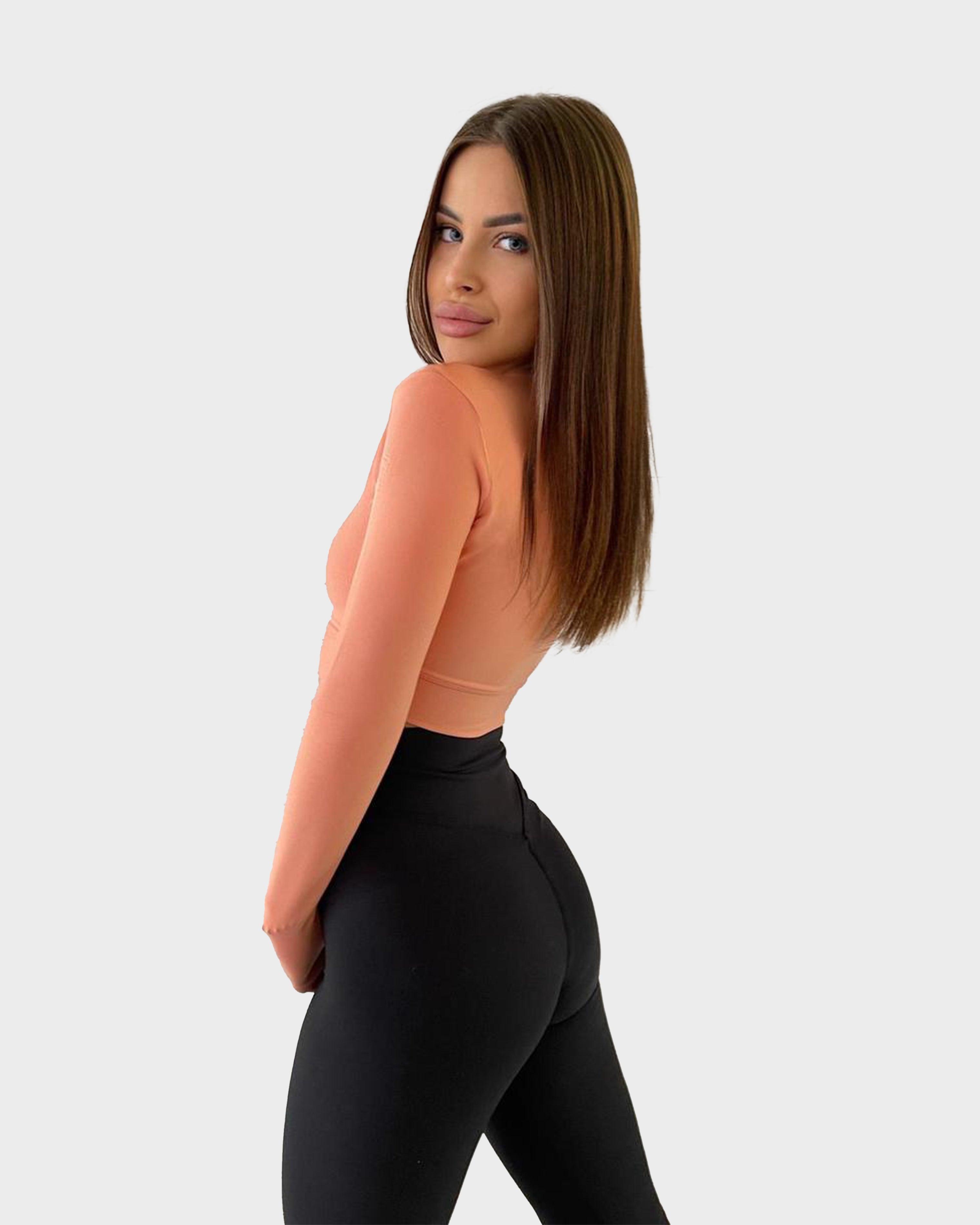 SPORTS LONG SLEEVE CROP TOP PEACH