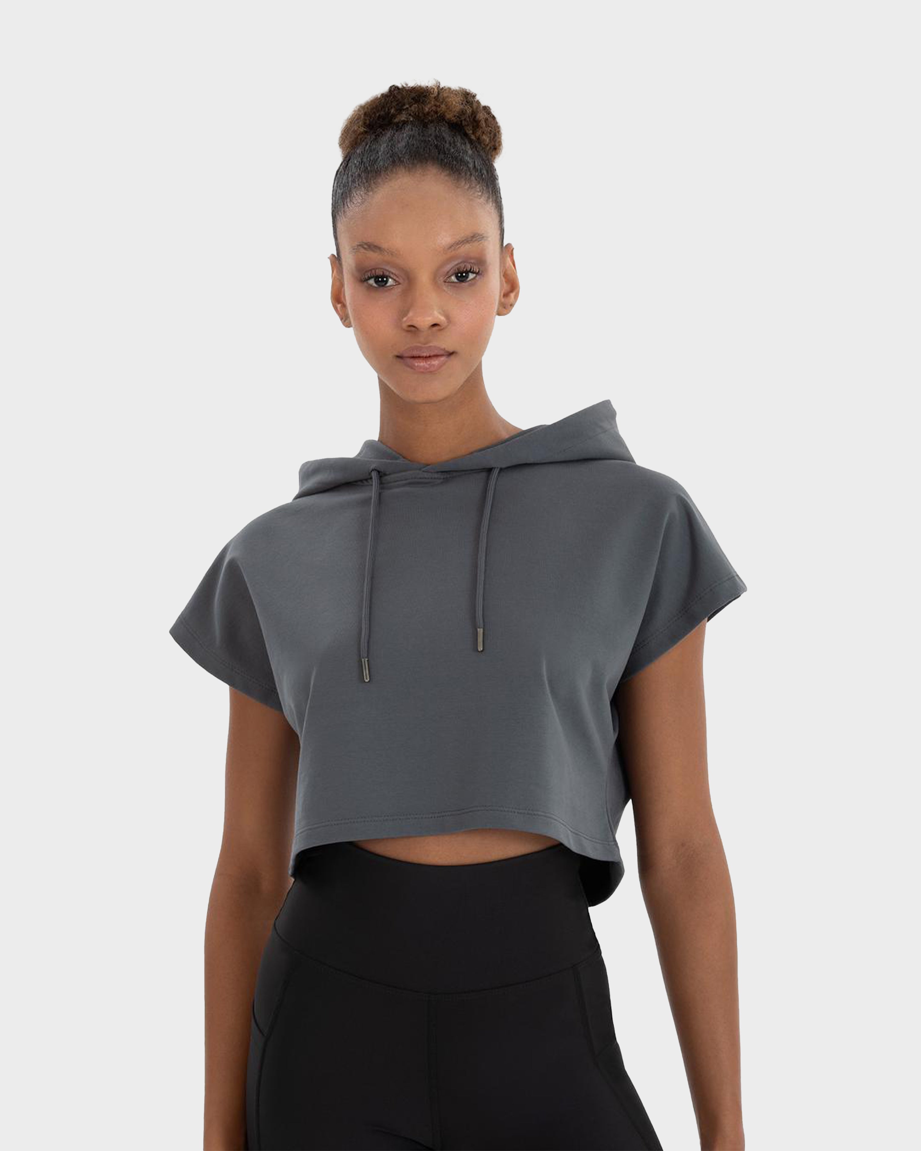 ALICE SLEEVELES CROP HOODIE D.GREY