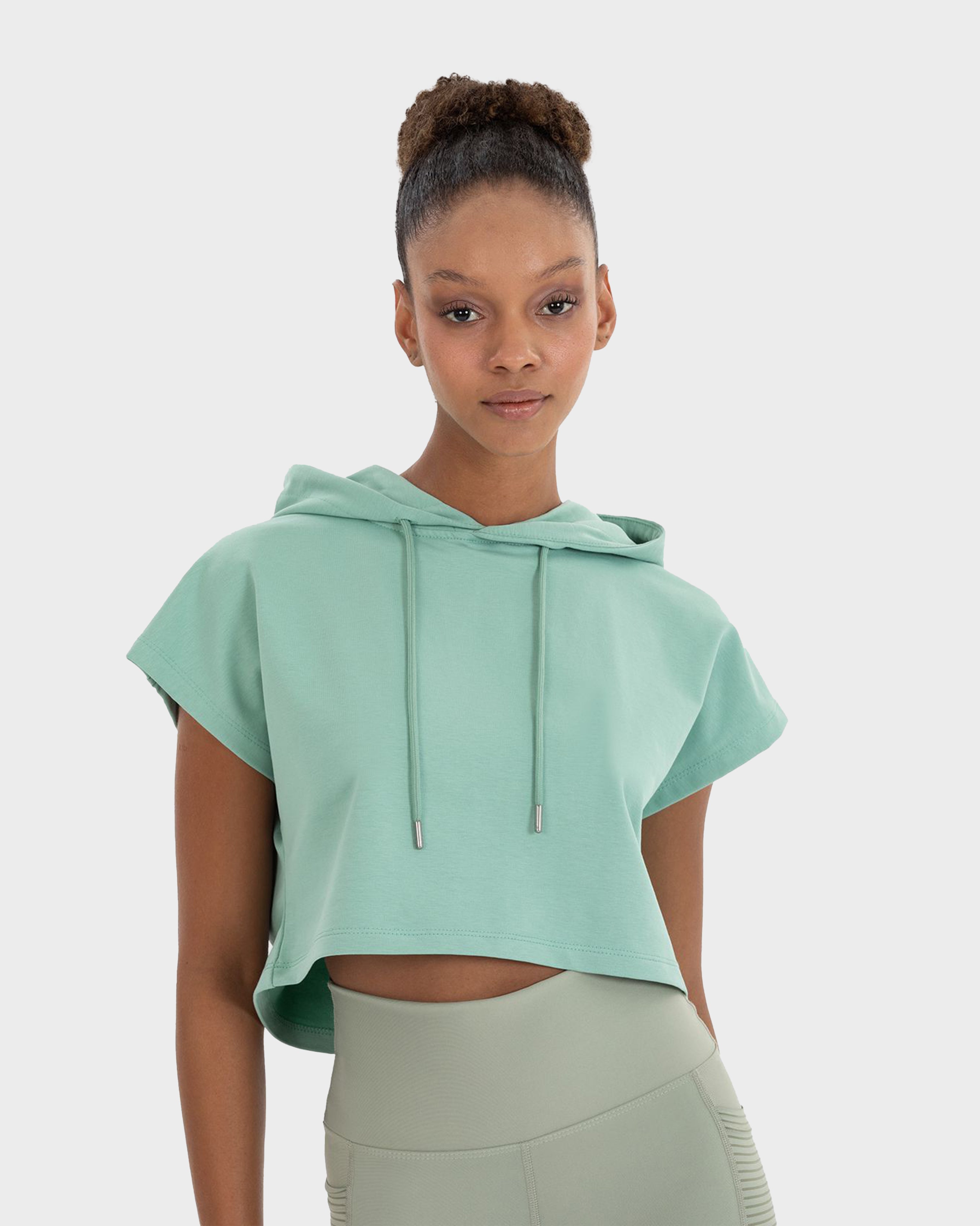 ALICE SLEEVELES CROP HOODIE ICE GREEN
