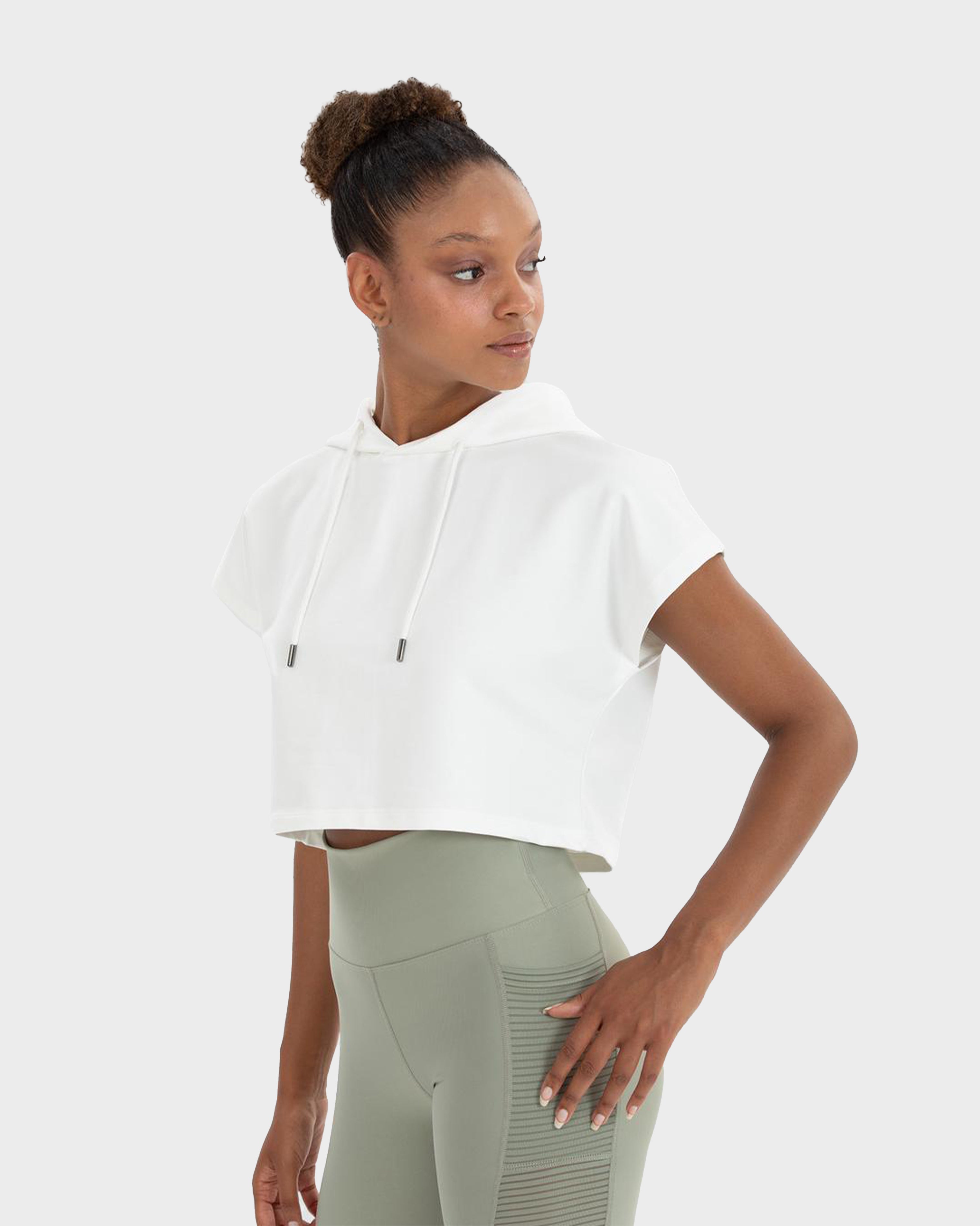 ALICE SLEEVELES CROP HOODIE ECRU