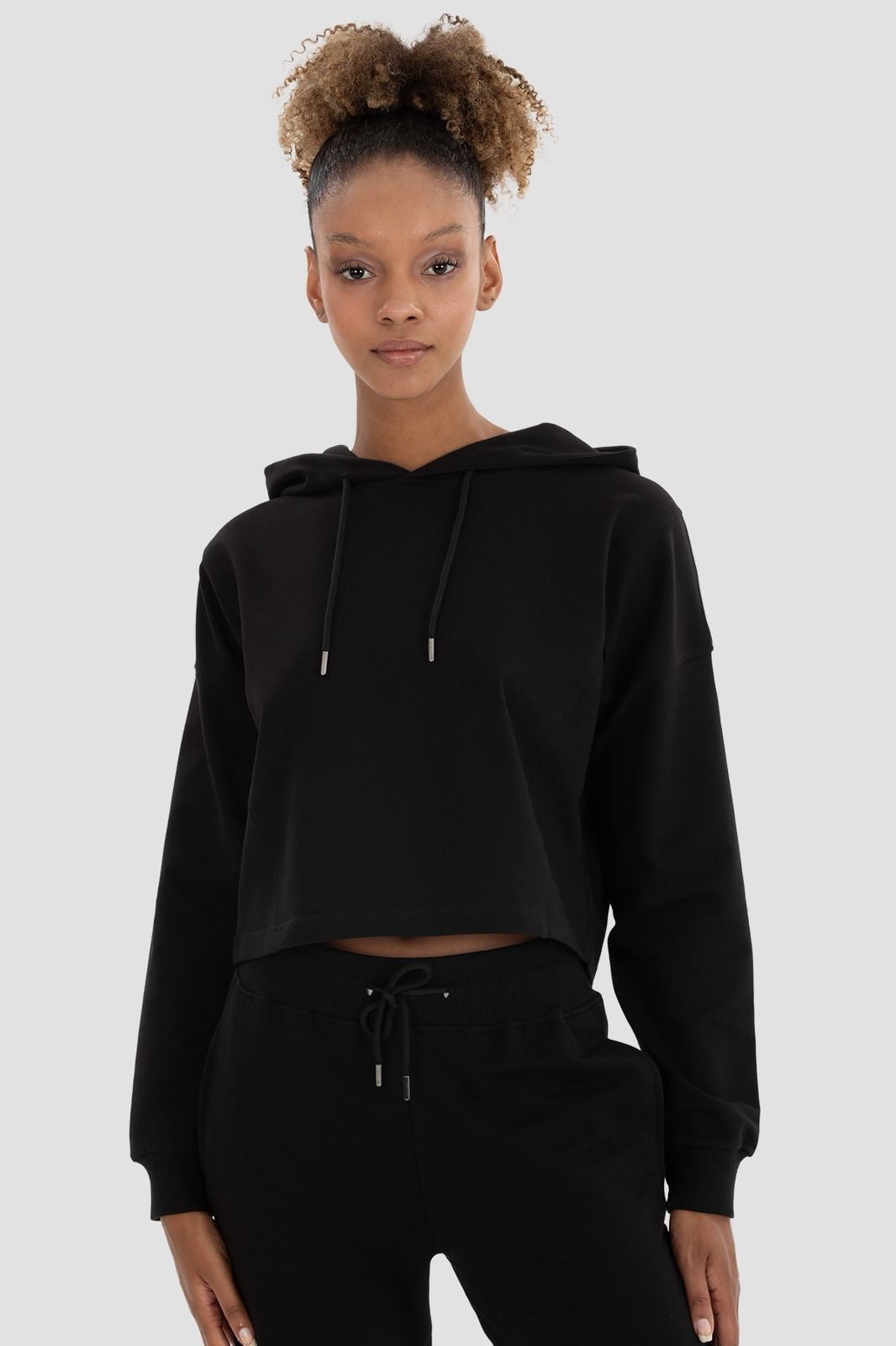 LIZA OVERSIZED SWEAT CROP HOODIE BLACK