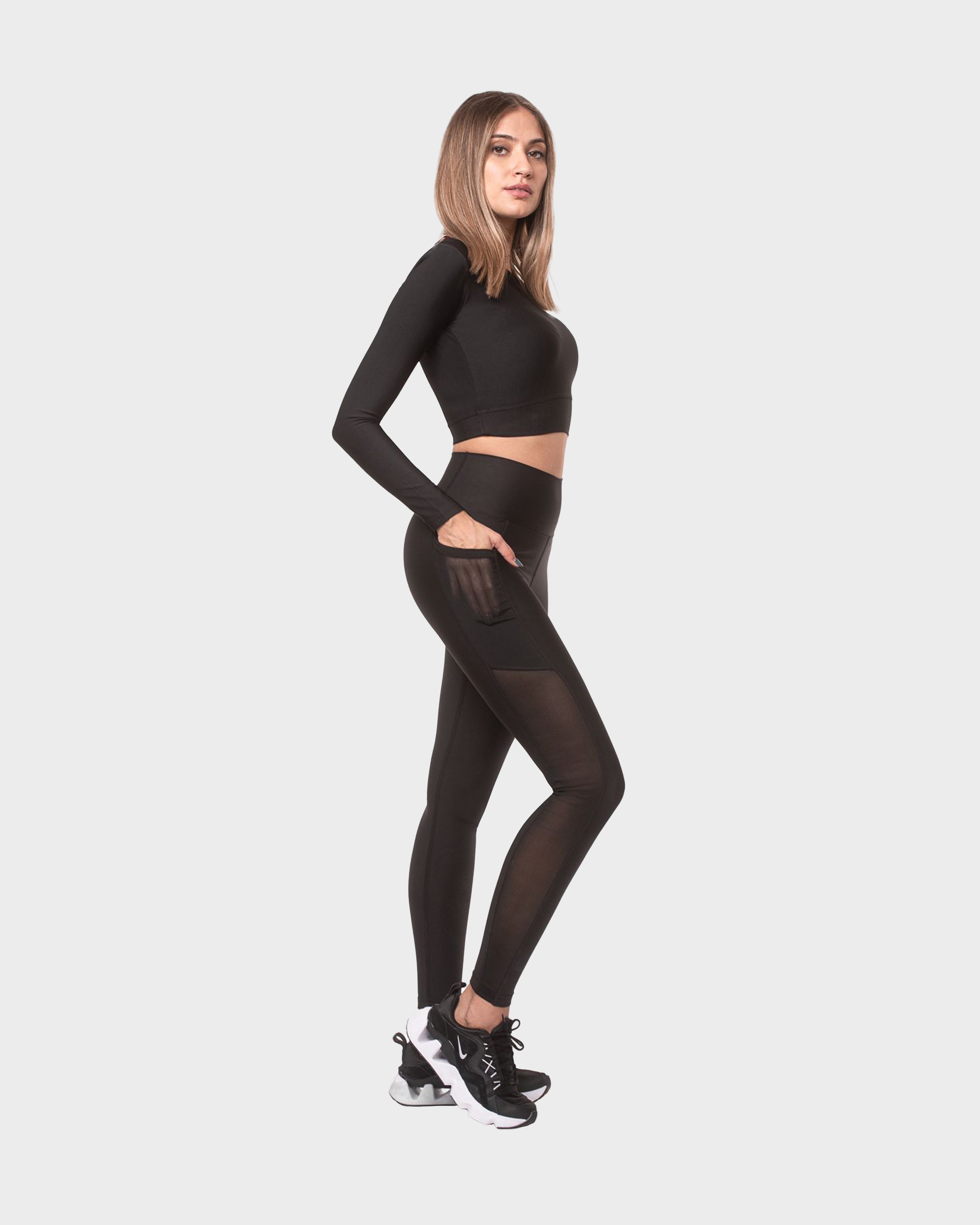 POCKET MESH DETAIL SPORTS LEGGING BLACK