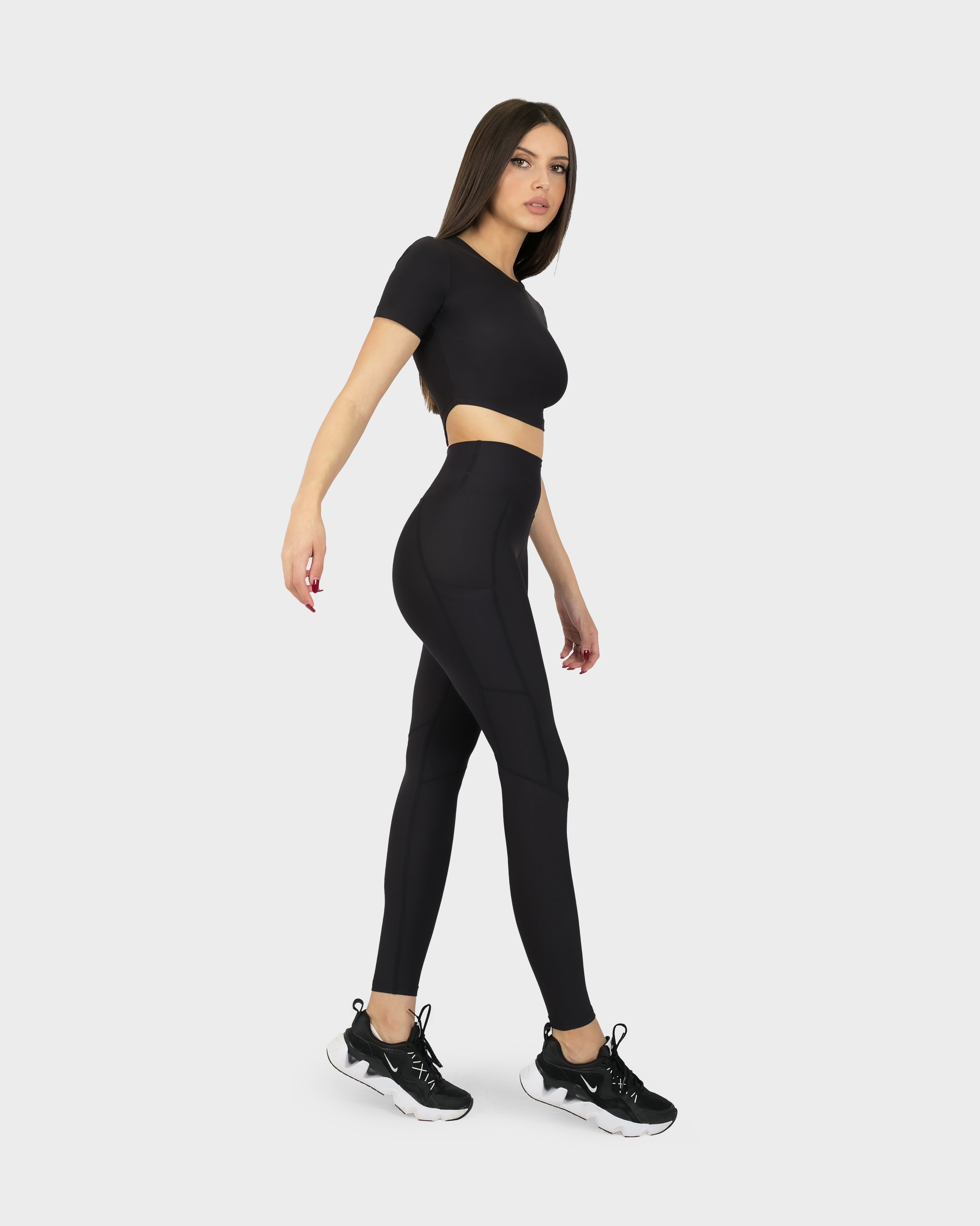 SPORTS SHORT SLEEVE VROP TOP BLACK