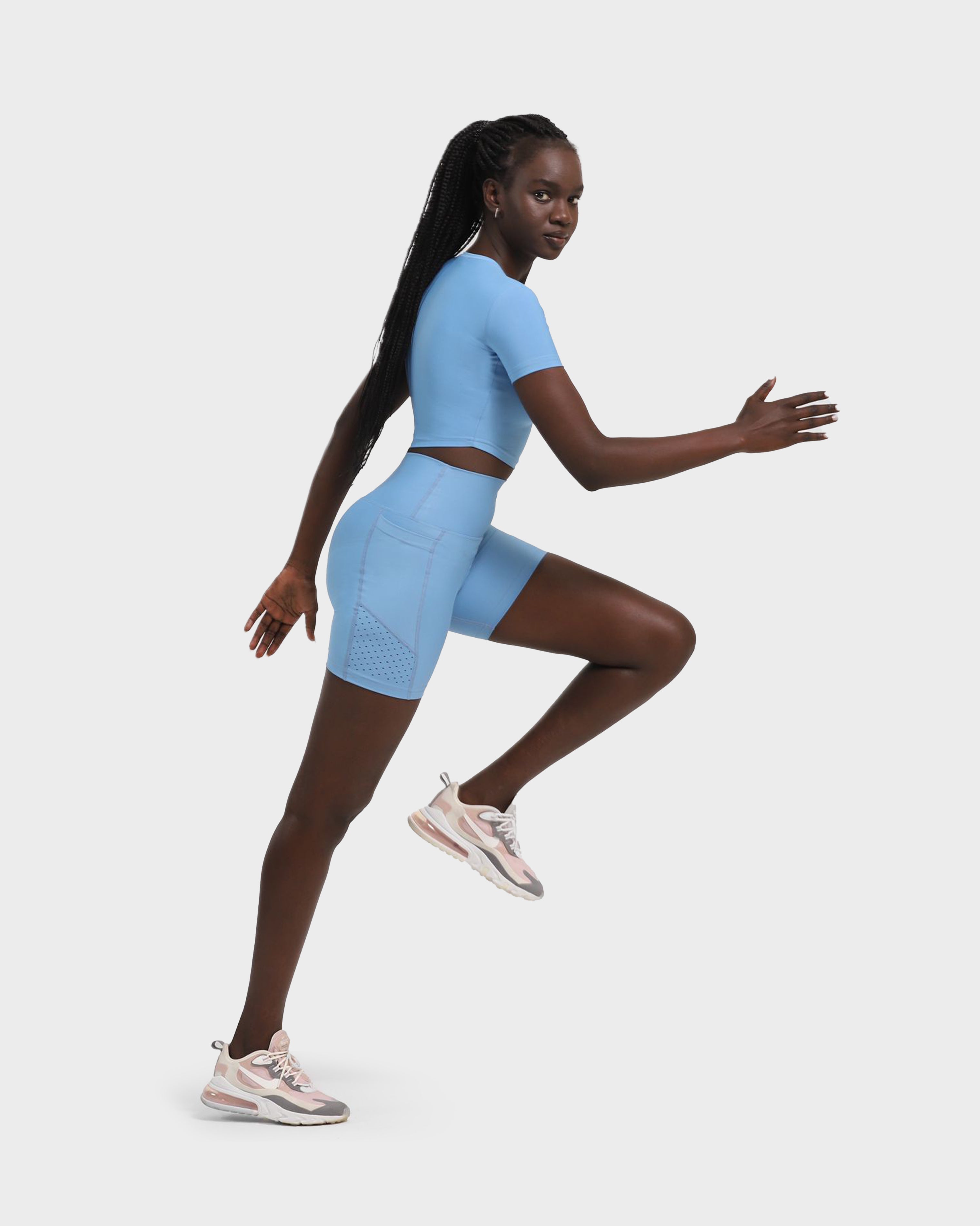 LASER-CUT POCKET SHORT TIGHTS BLUE