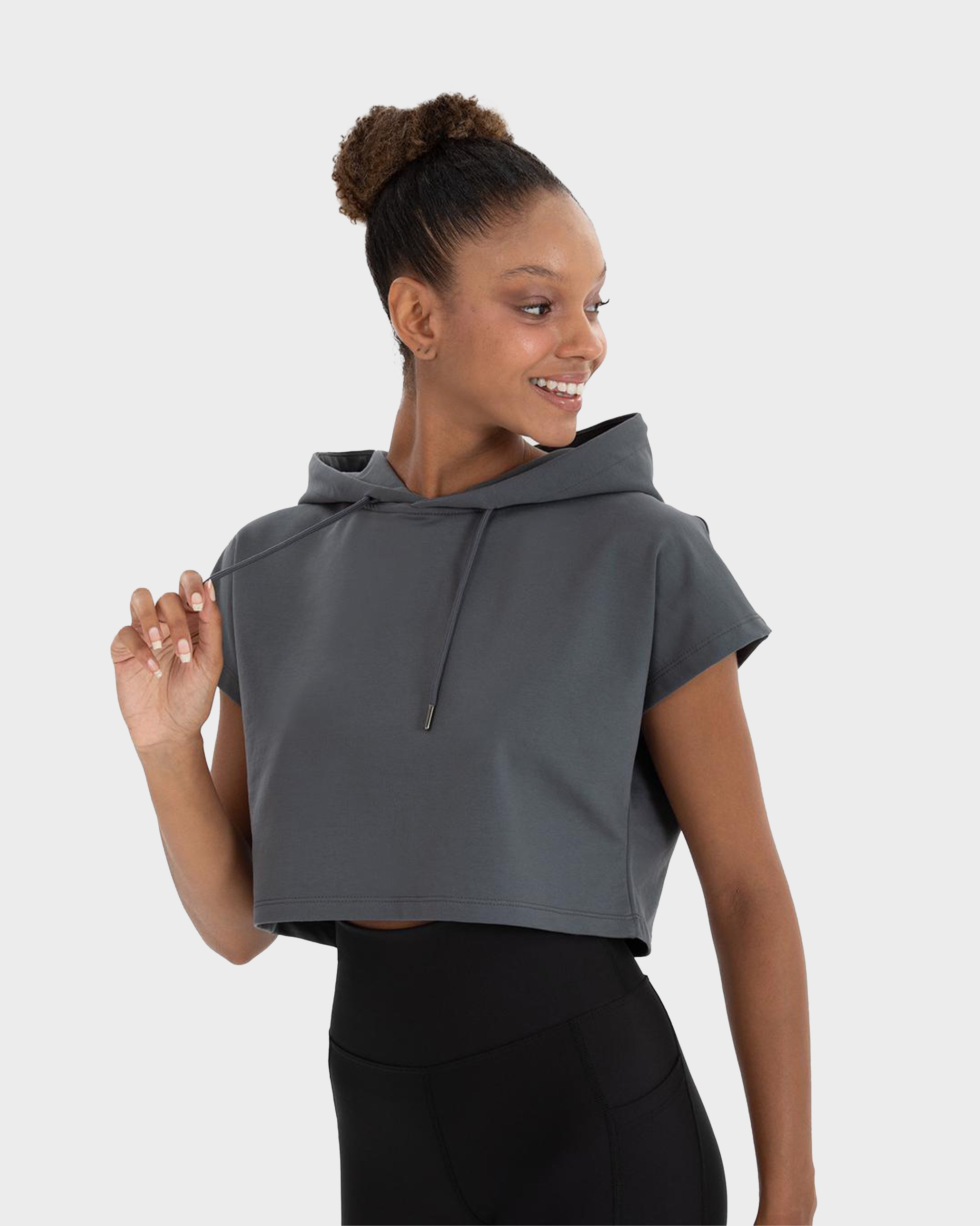 ALICE SLEEVELES CROP HOODIE D.GREY