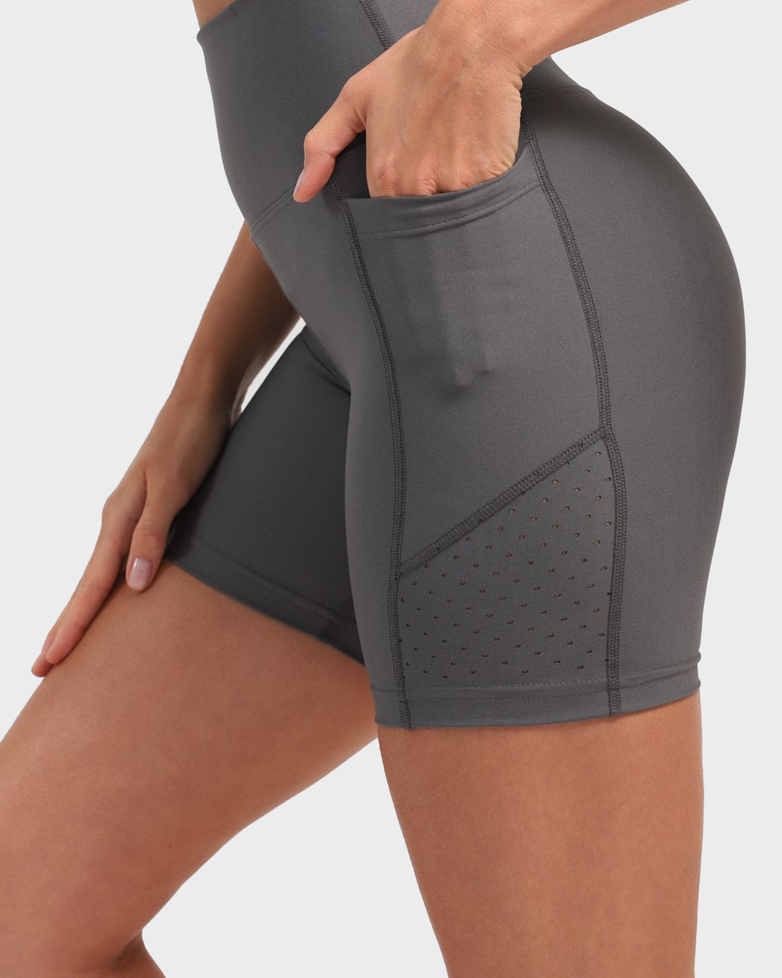 LASER-CUT POCKET SHORT TIGHTS D.GREY