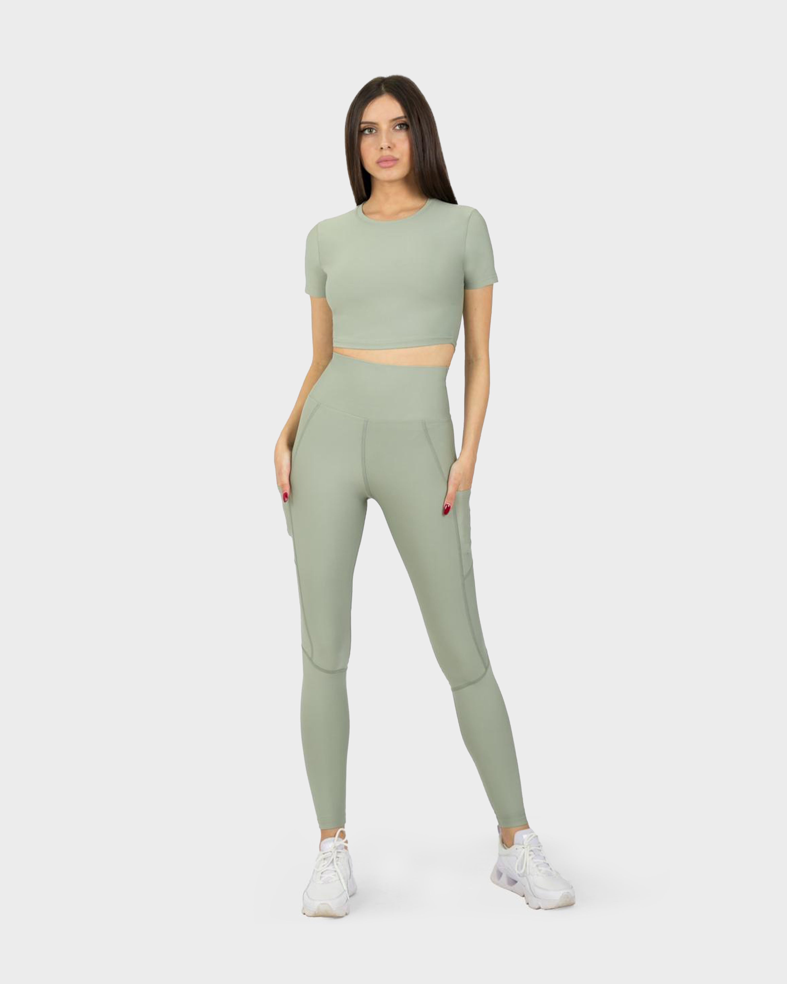 SPORTS SHORT SLEEVE CROP TOP L.GREEN