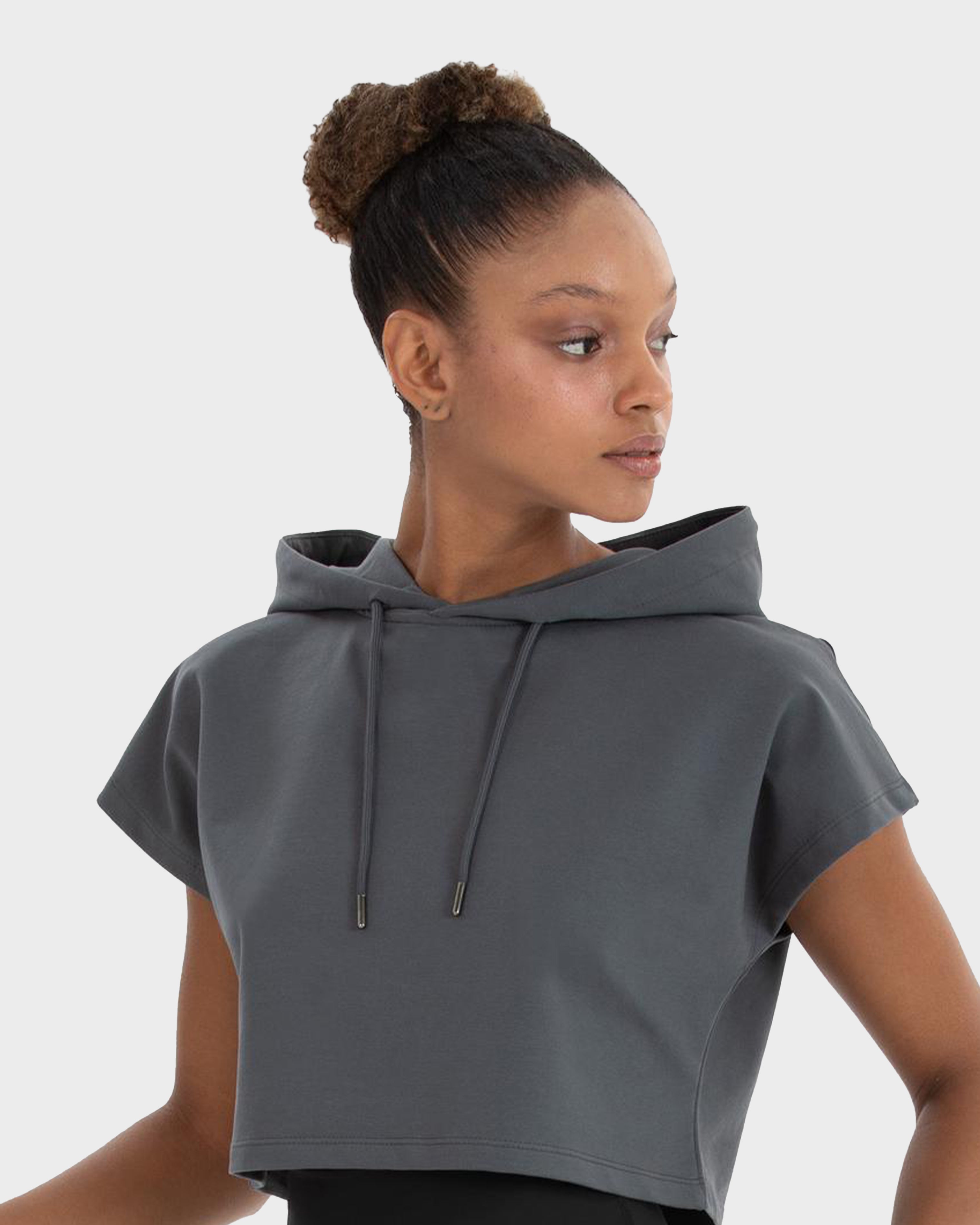 ALICE SLEEVELES CROP HOODIE D.GREY
