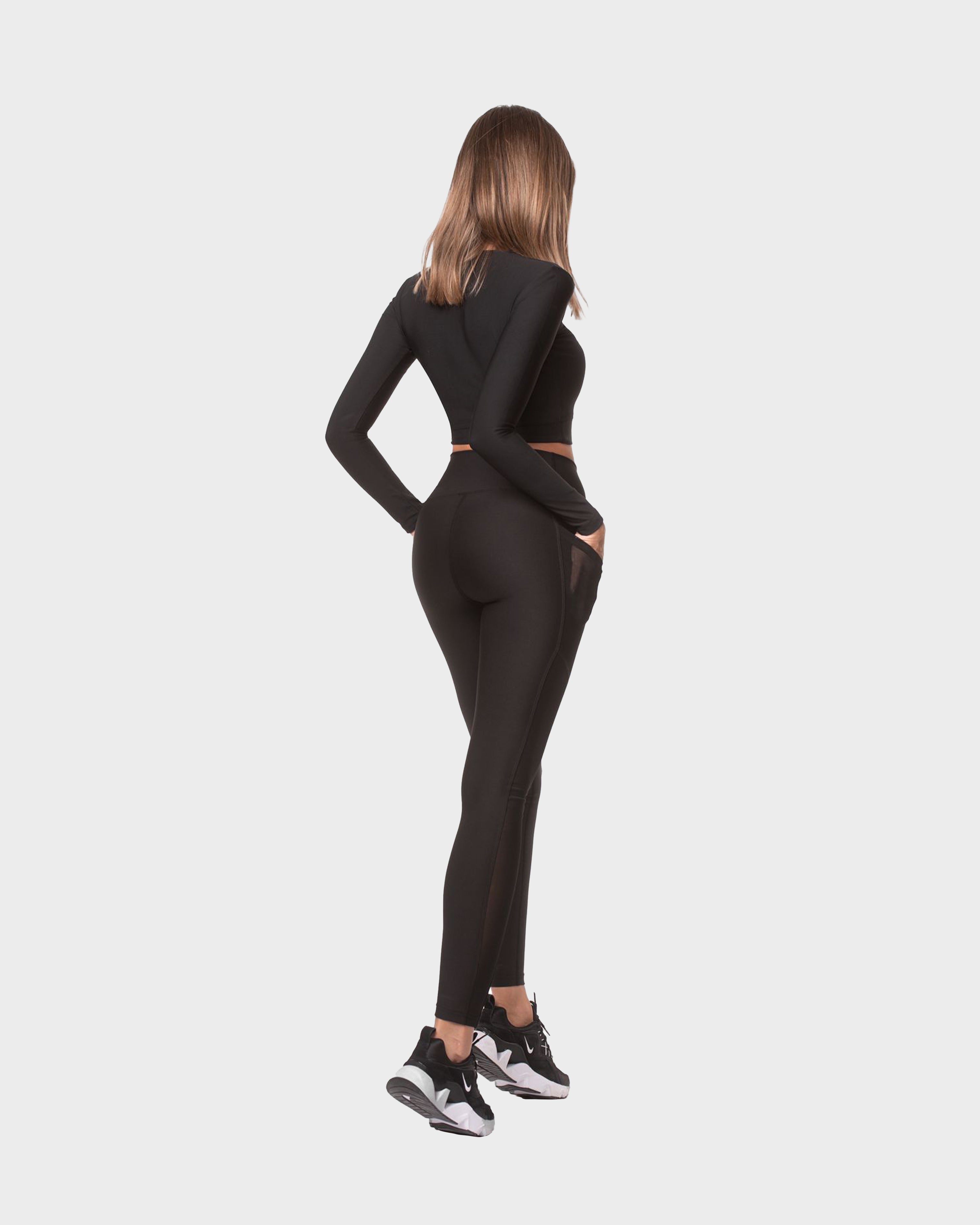 POCKET MESH DETAIL SPORTS LEGGING BLACK