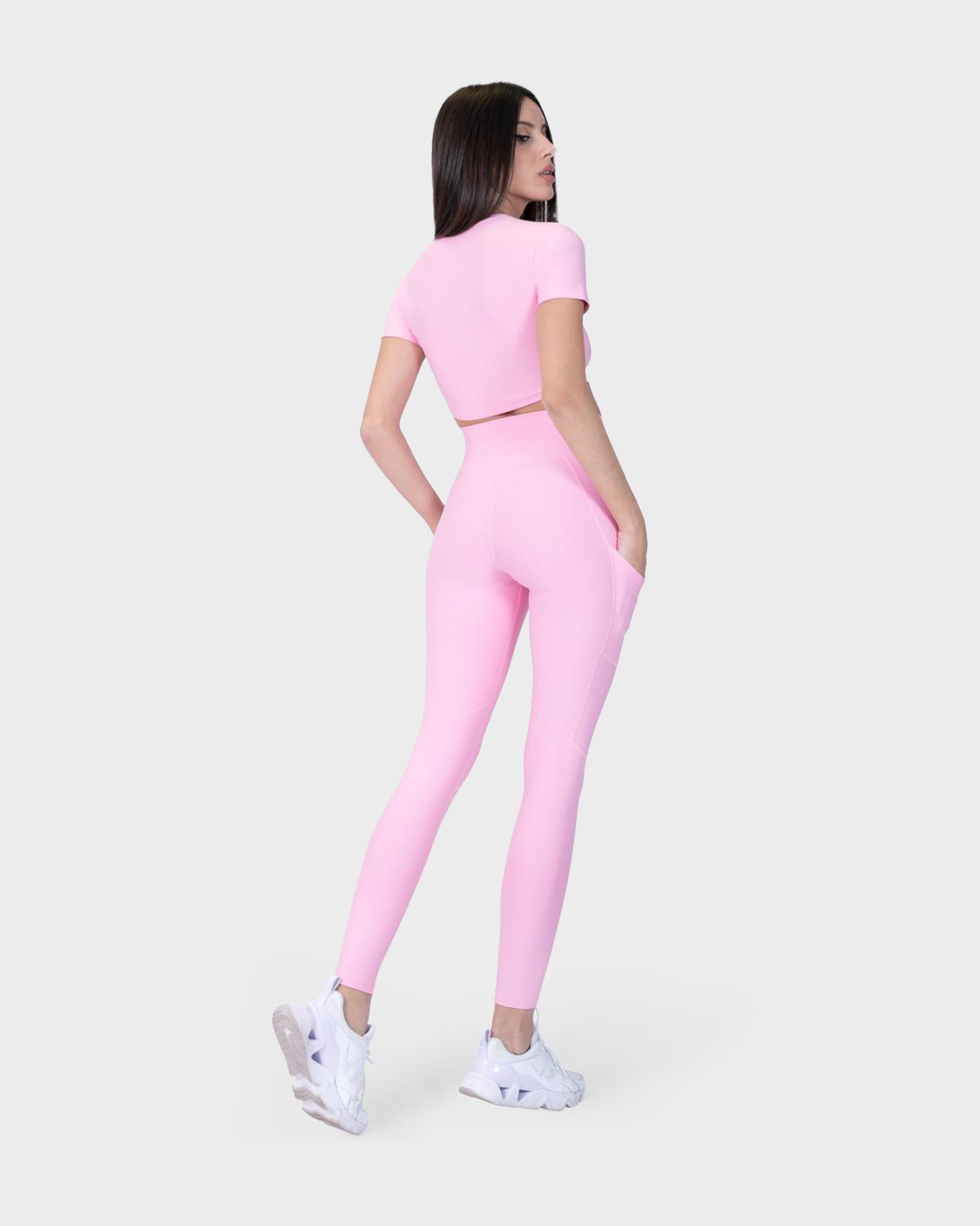 SPORTS SHORT SLEEVE CROP TOP PINK