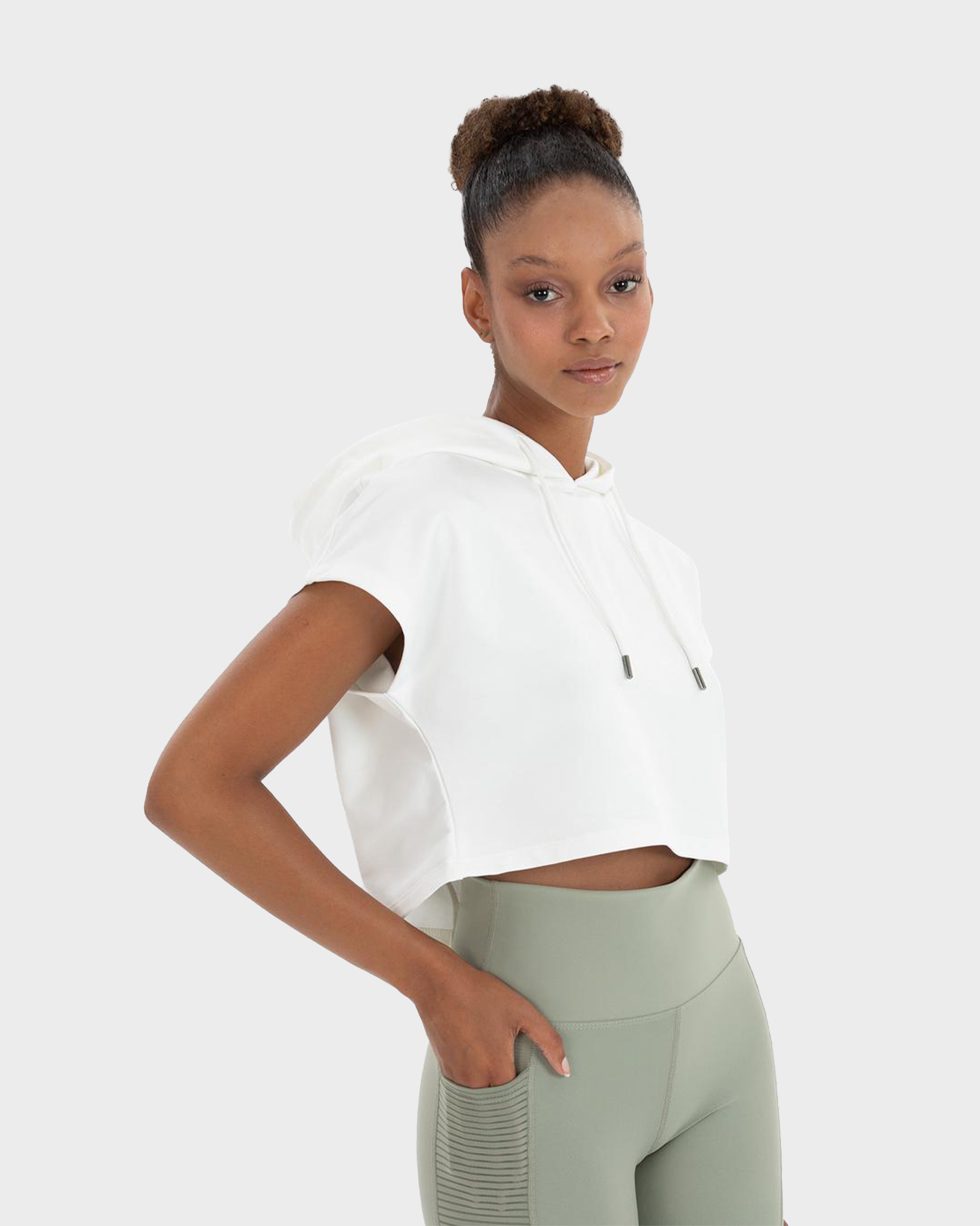 ALICE SLEEVELES CROP HOODIE ECRU