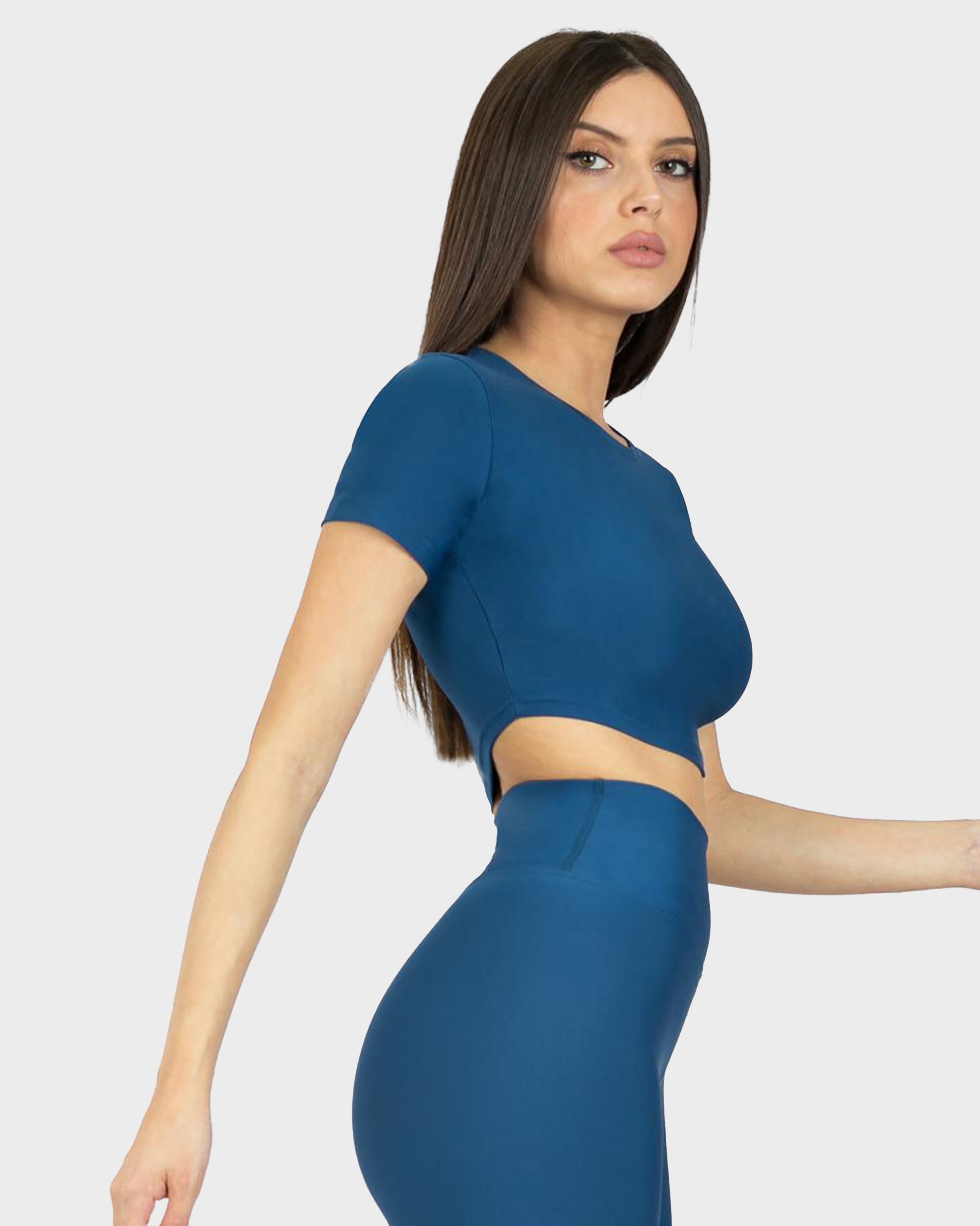 SPORTS SHORT SLEEVE CROP TOP PETROL