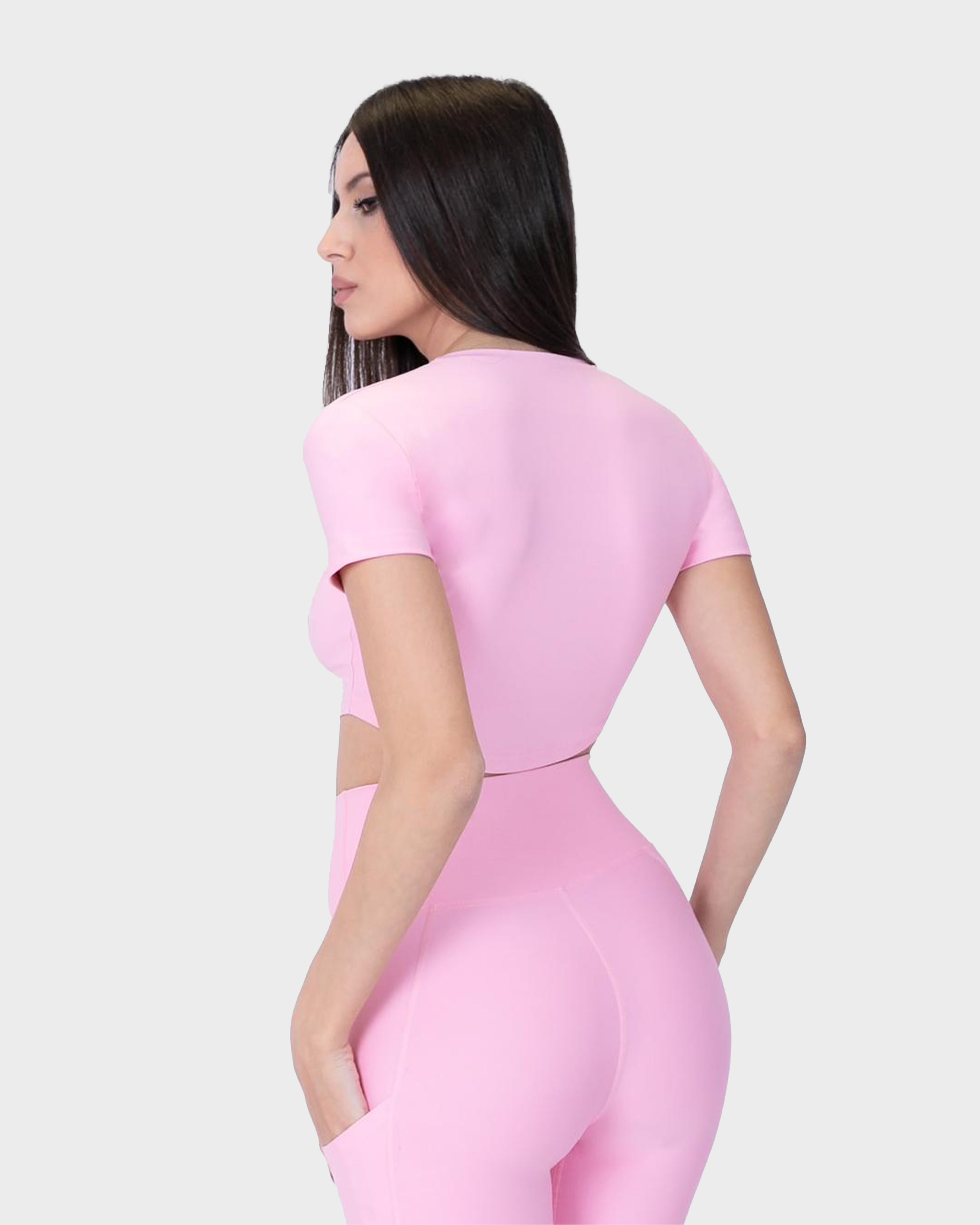 SPORTS SHORT SLEEVE CROP TOP PINK