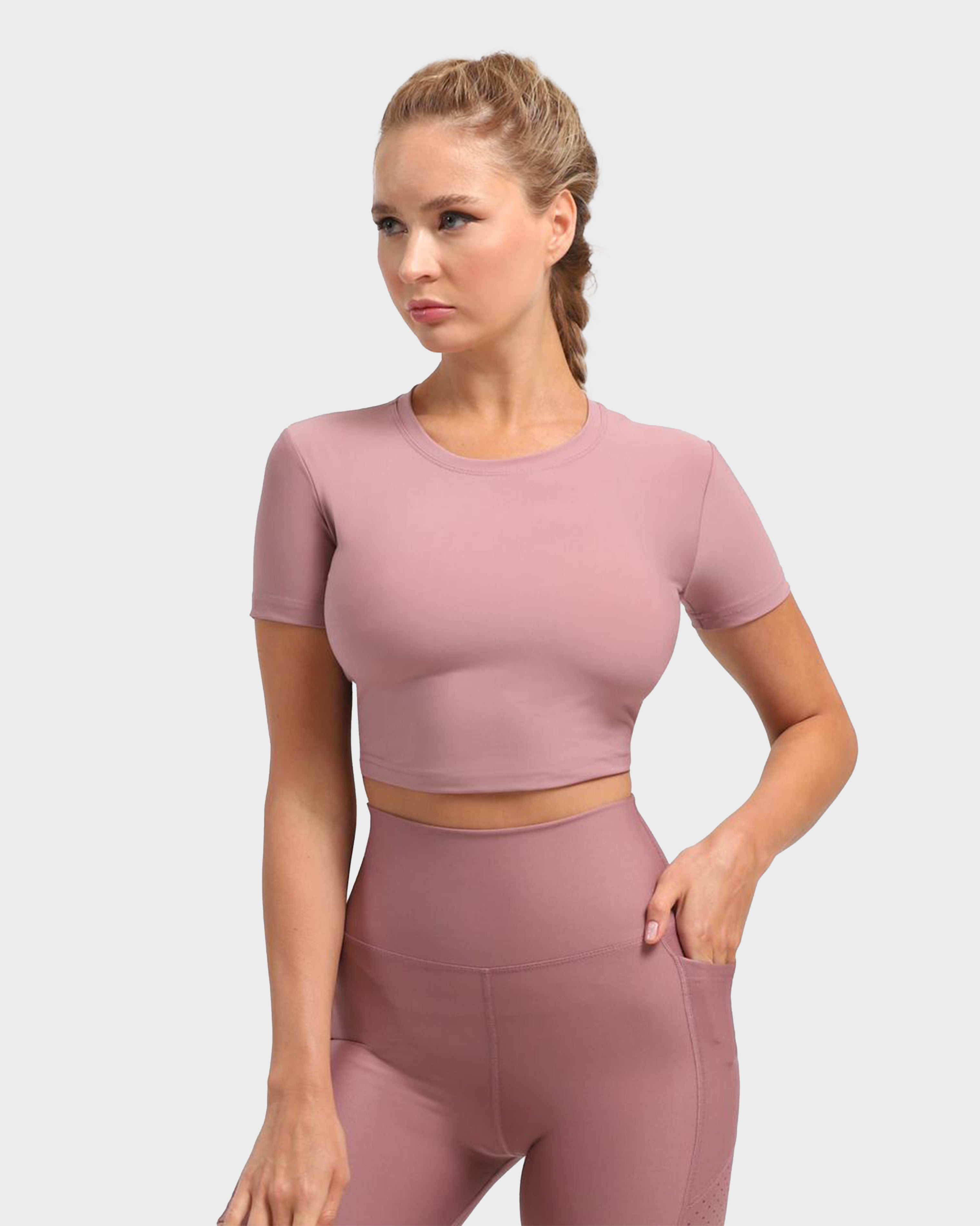SPORTS SHORT SLEEVE CROP TOP LIGHT ROSE