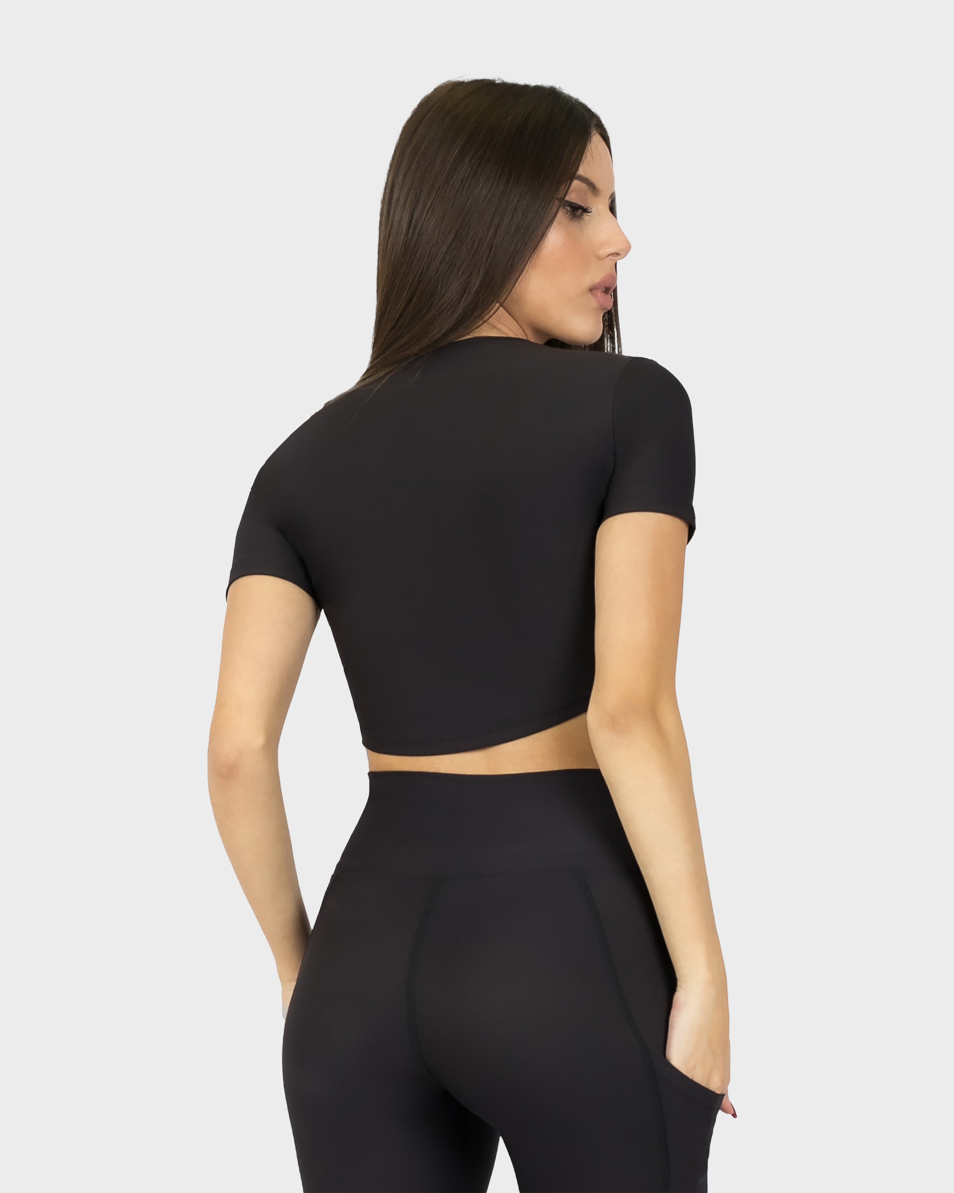 SPORTS SHORT SLEEVE VROP TOP BLACK