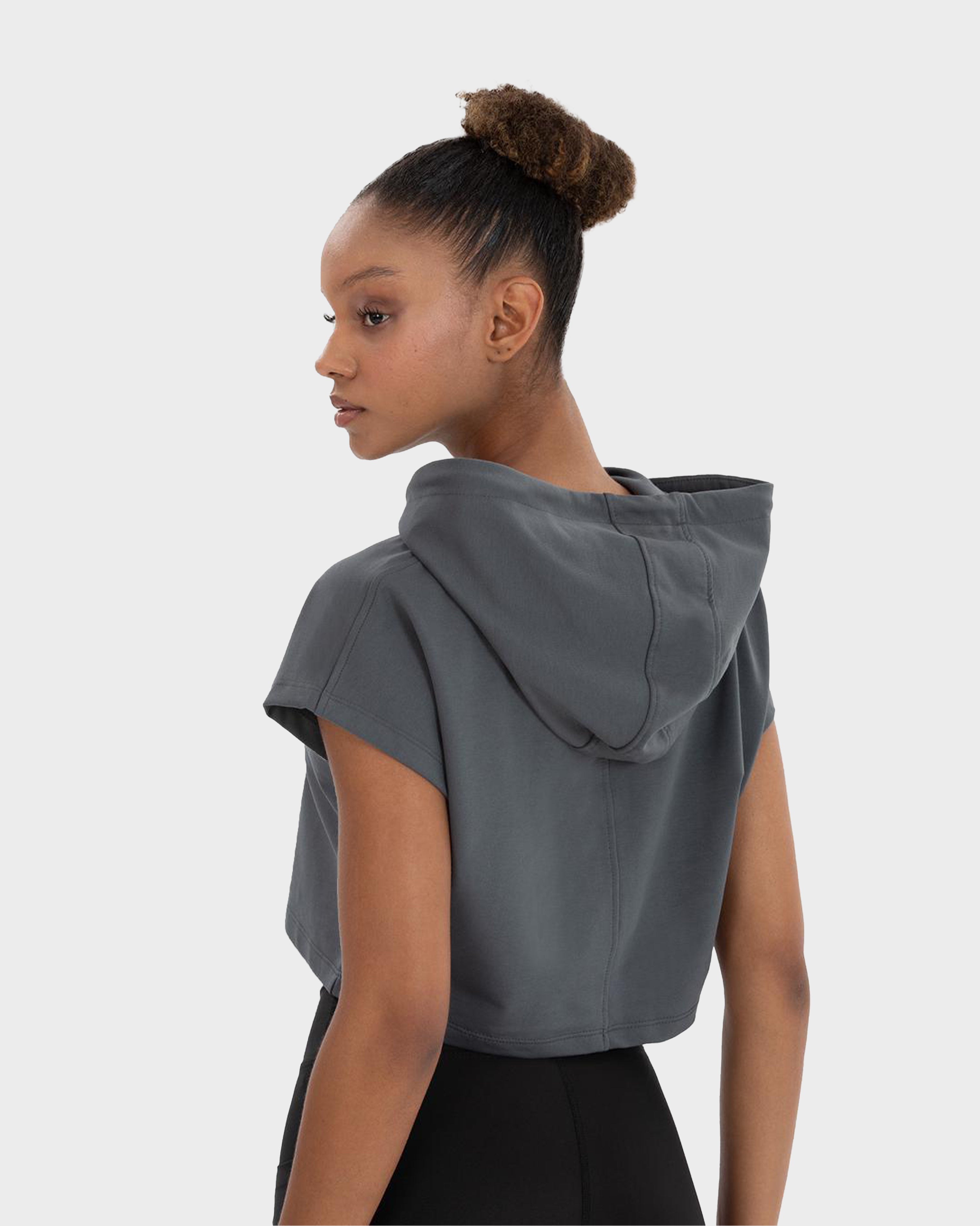 ALICE SLEEVELES CROP HOODIE D.GREY