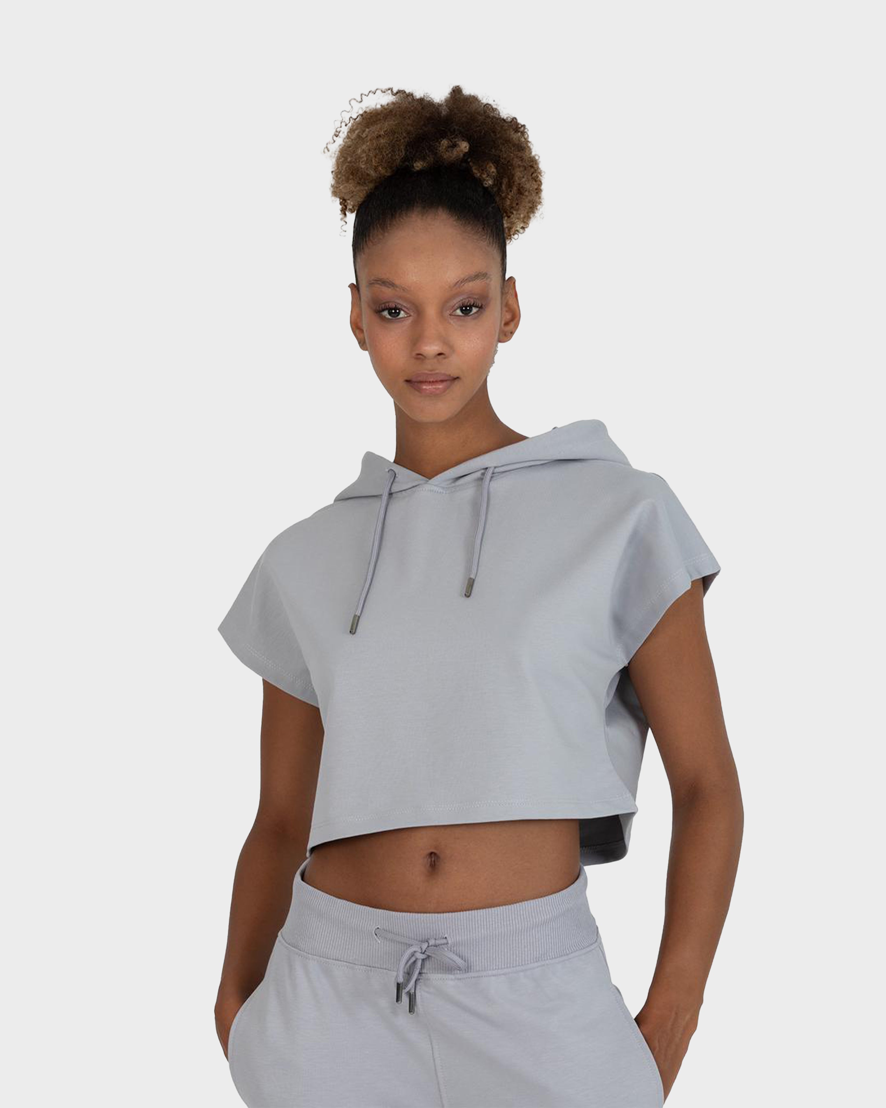 ALICE SLEVELES CROP HOODIE GREY