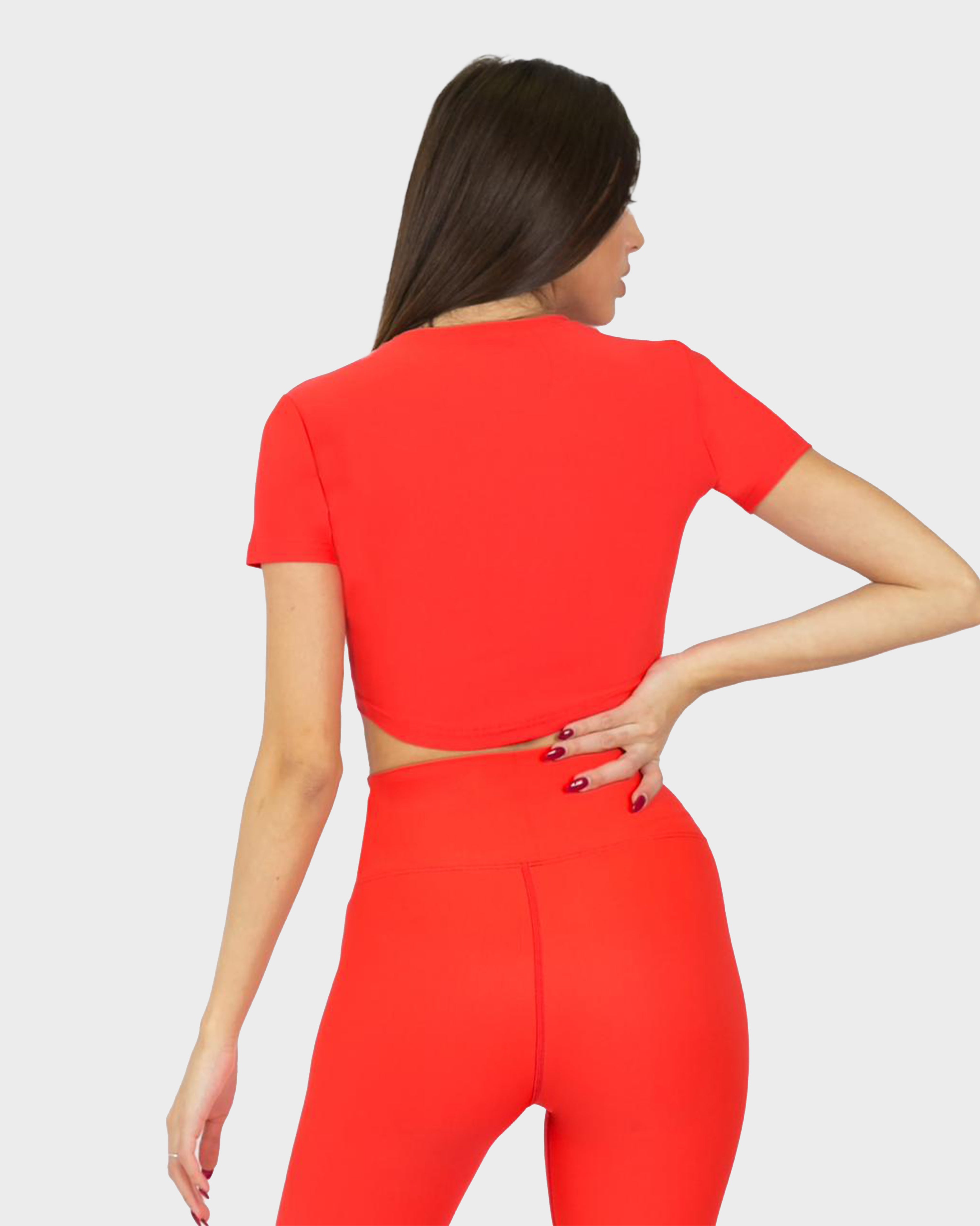 SPORTS SHORT SLEEVE CROP TOP VERMILION