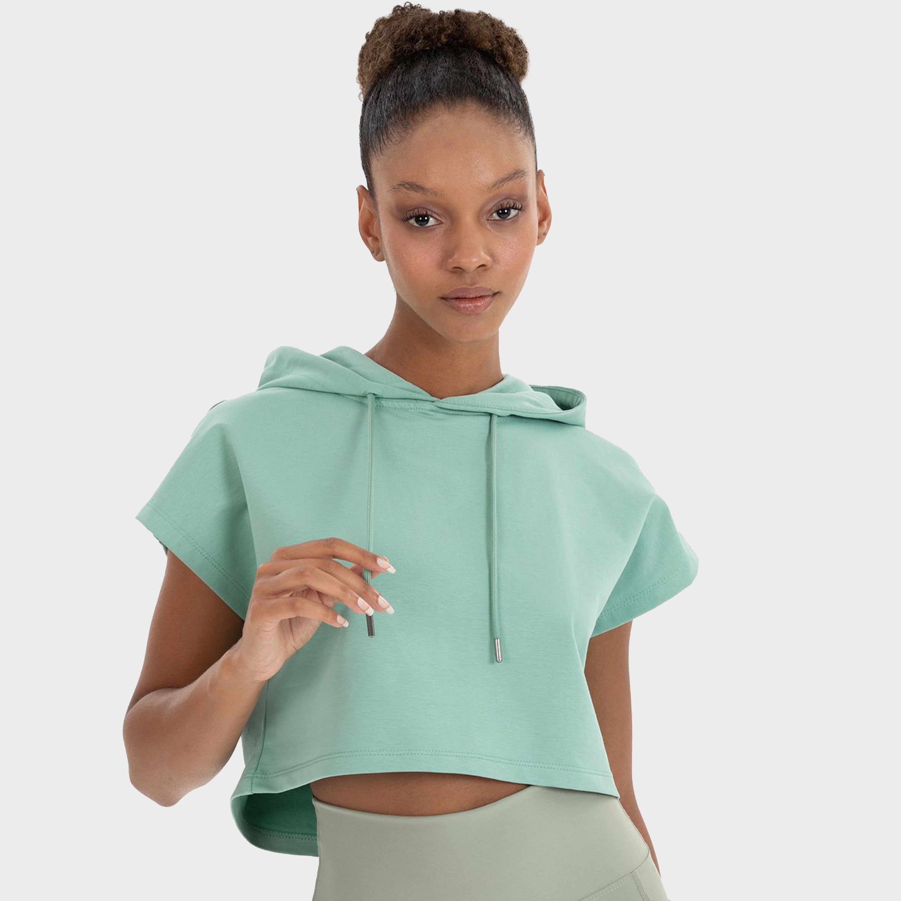 ALICE SLEEVELES CROP HOODIE ICE GREEN