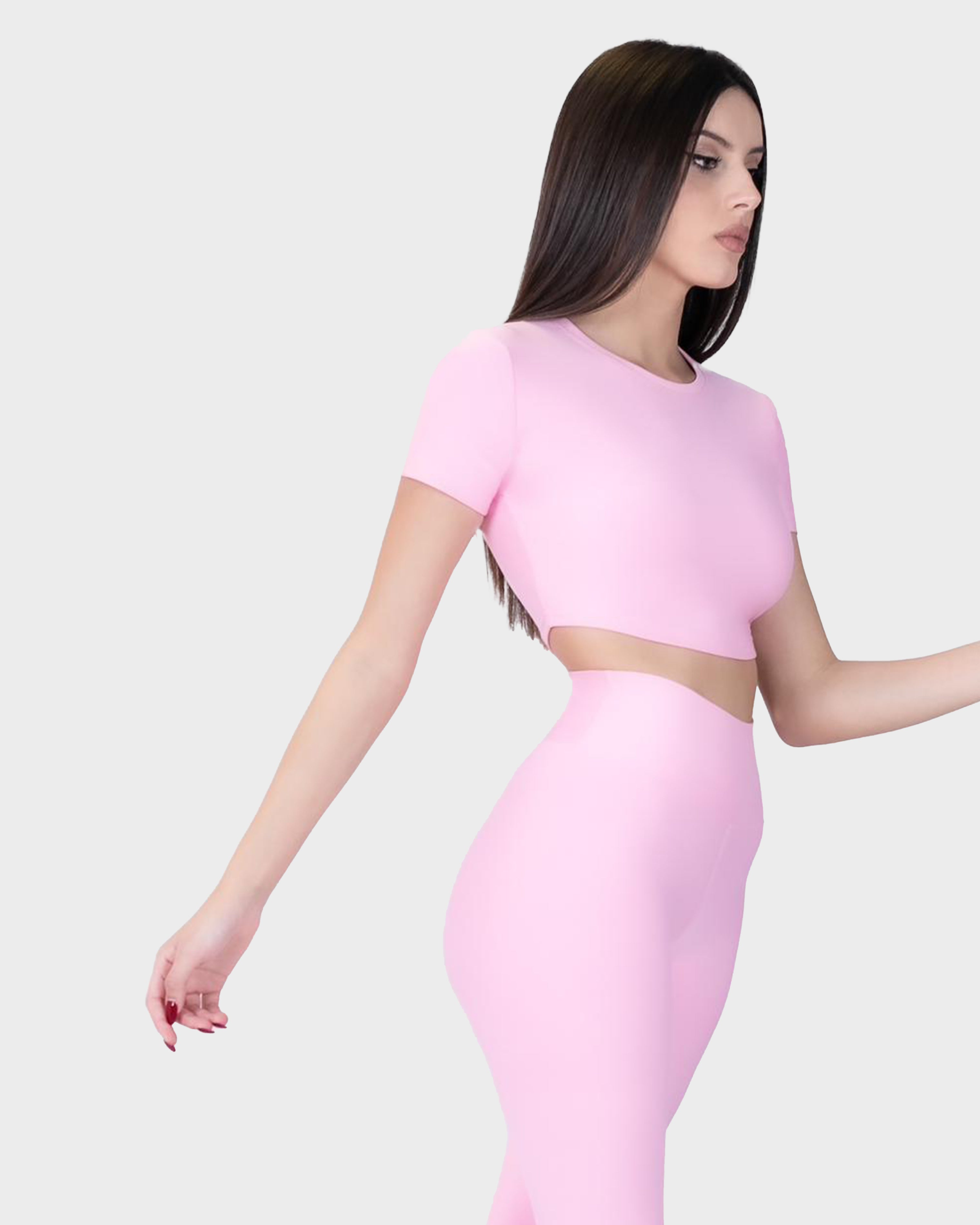 SPORTS SHORT SLEEVE CROP TOP PINK