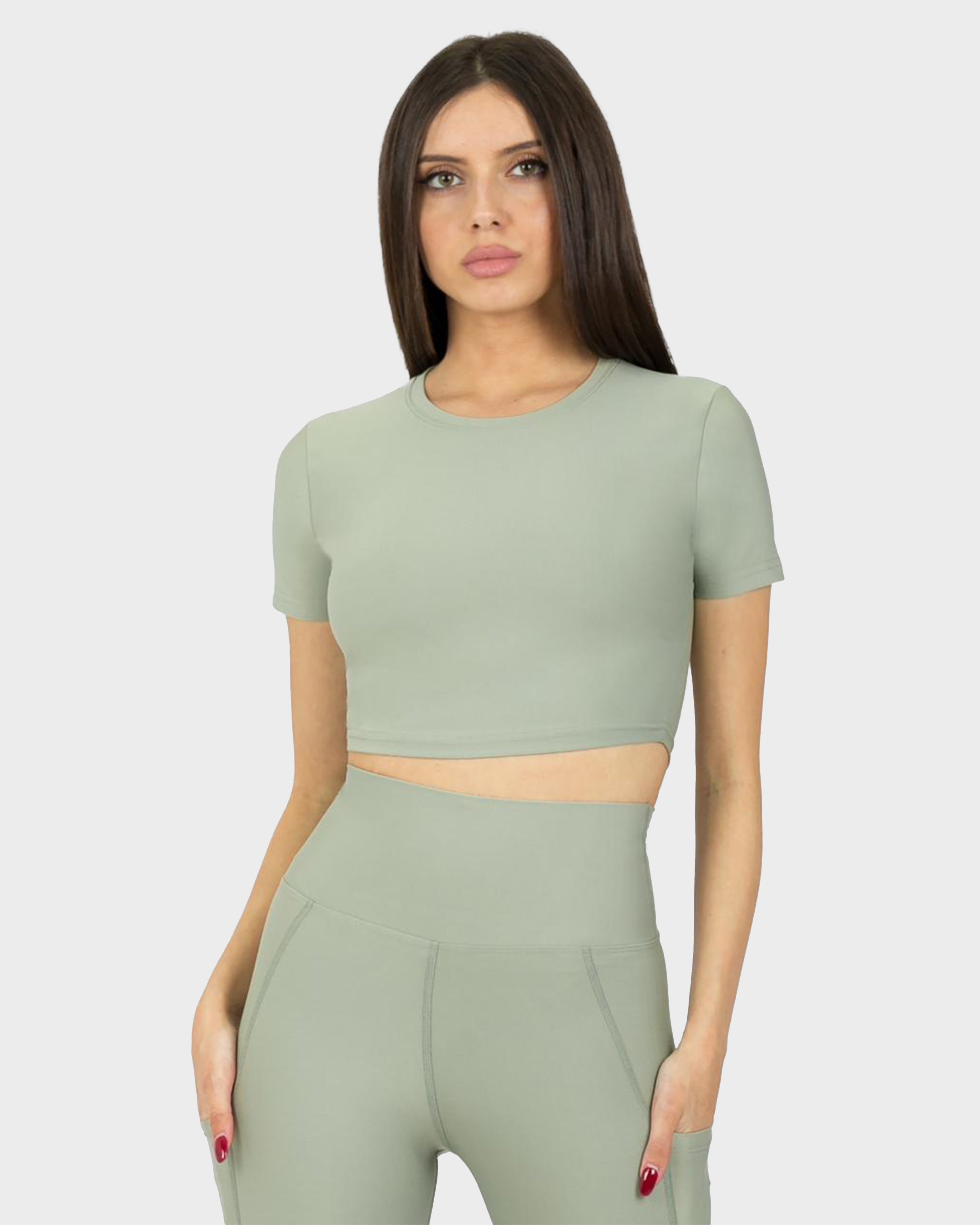 SPORTS SHORT SLEEVE CROP TOP L.GREEN