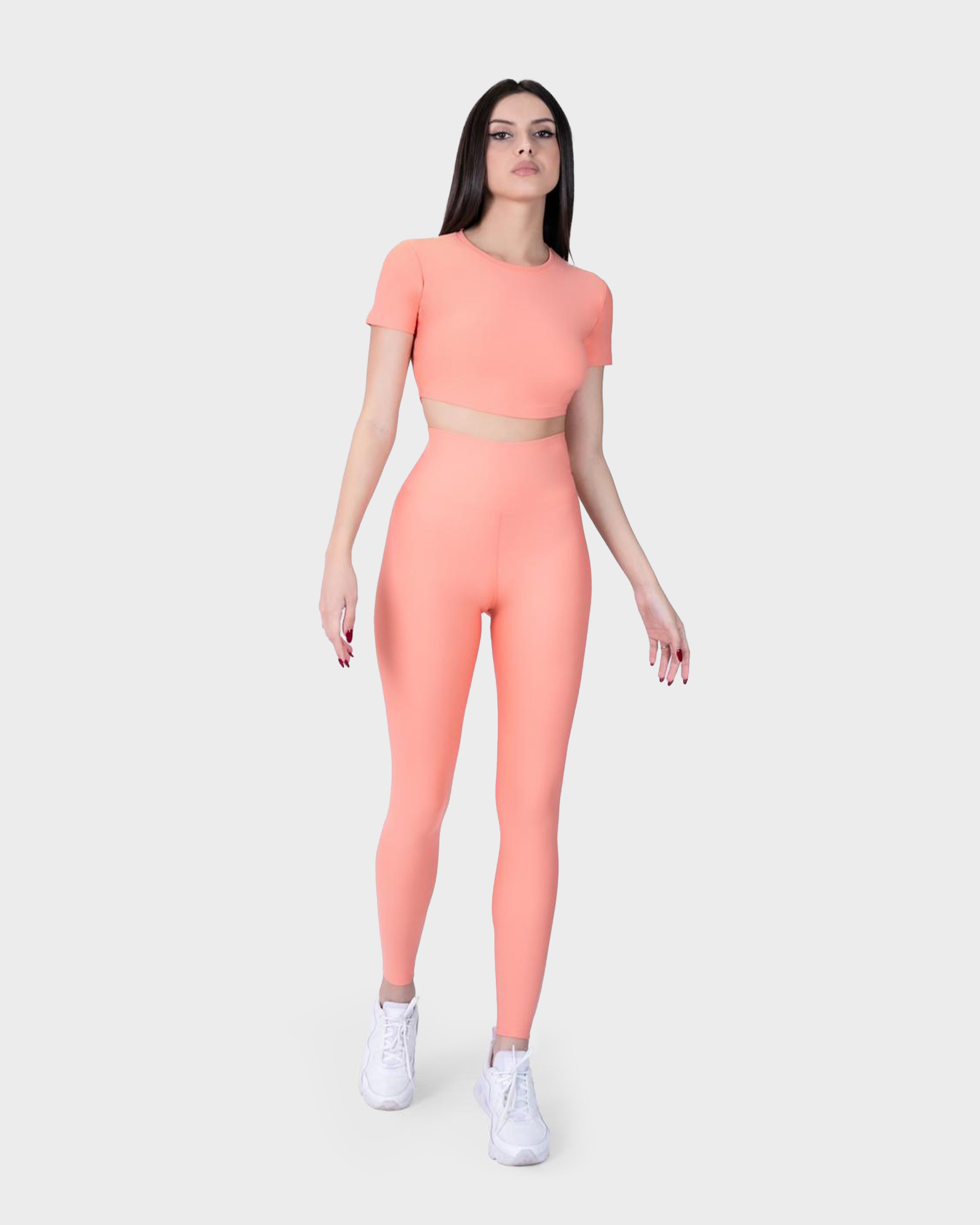 SPORTS SHORT SLEEVE CROP TOP PEACH