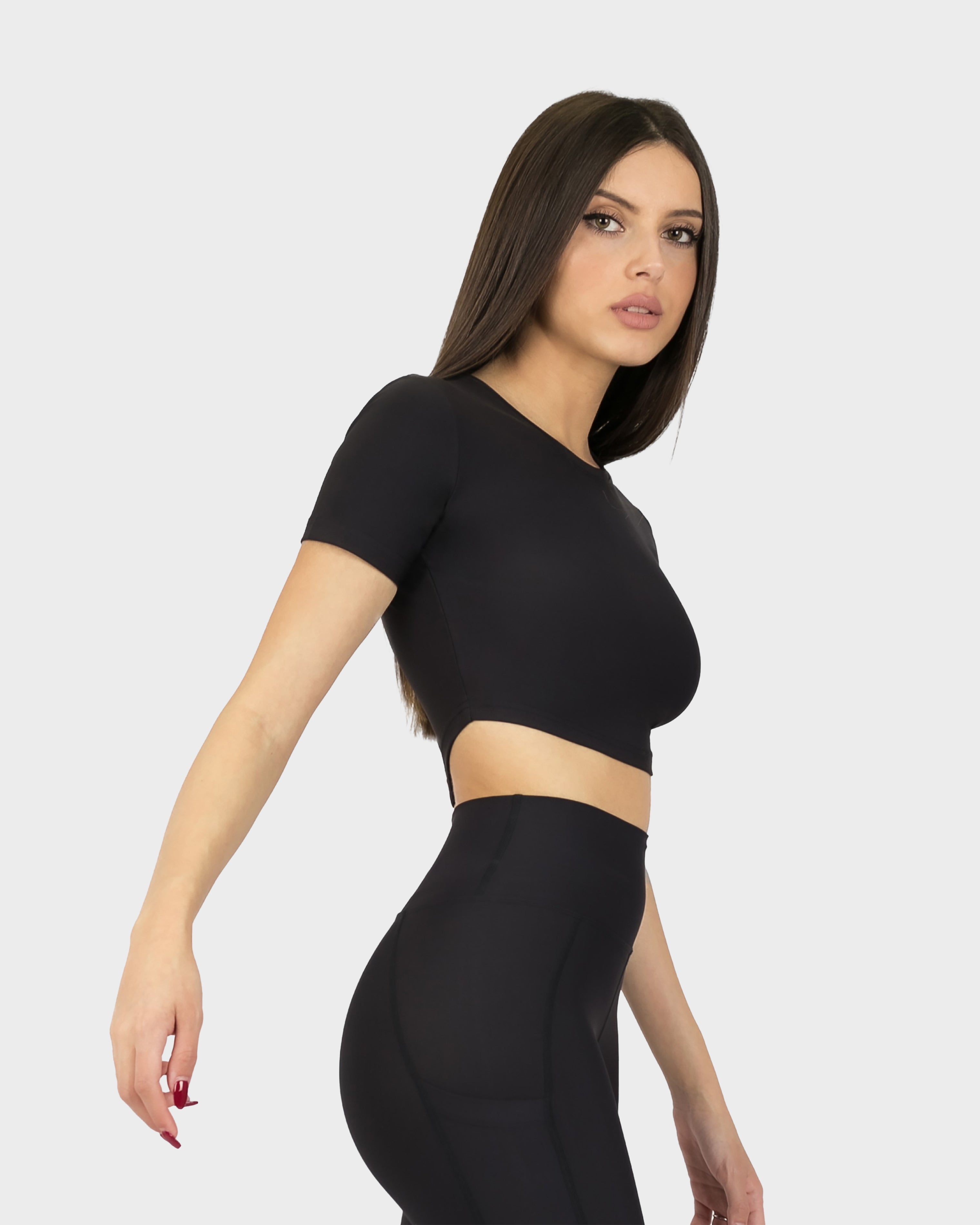 SPORTS SHORT SLEEVE VROP TOP BLACK