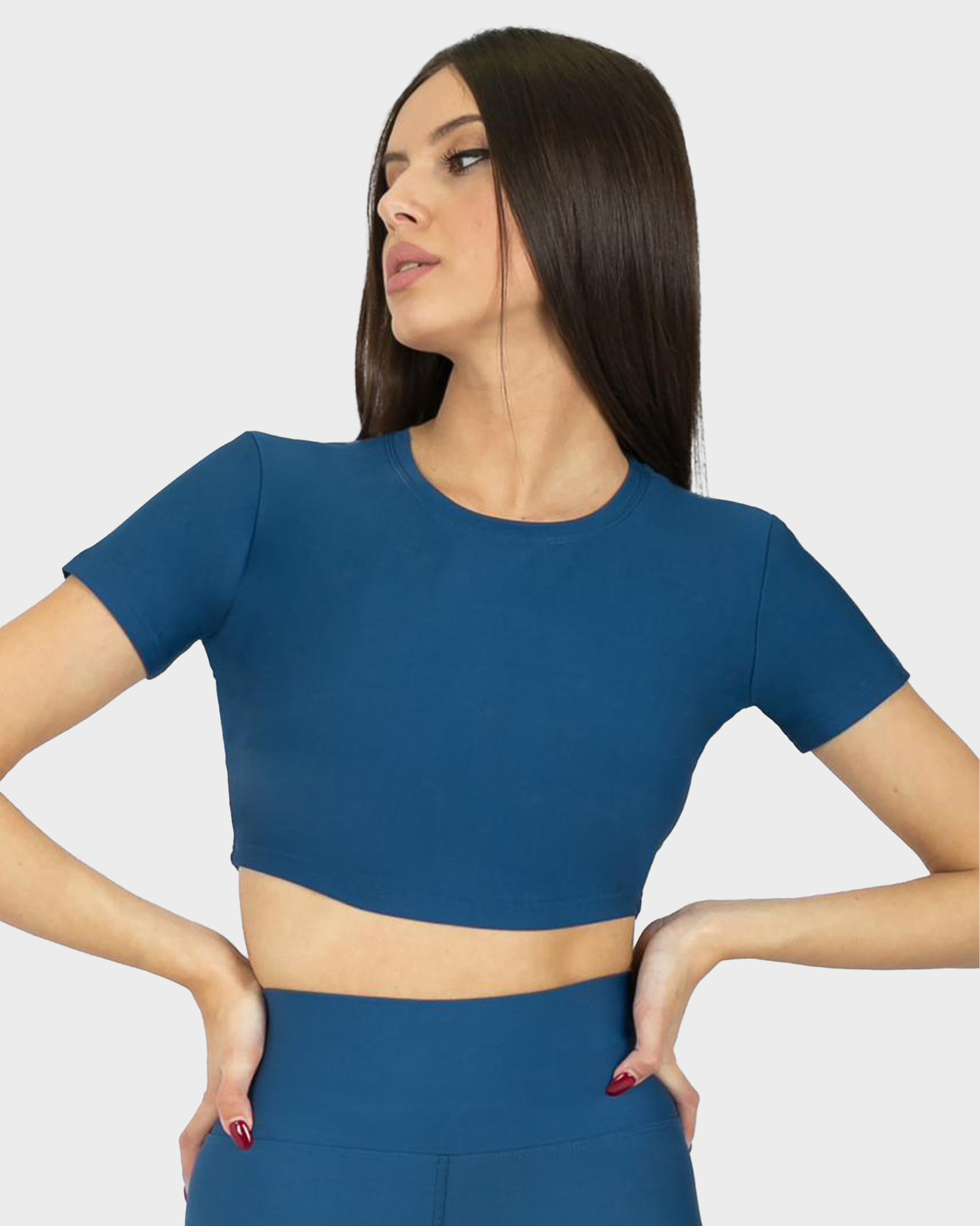 SPORTS SHORT SLEEVE CROP TOP PETROL