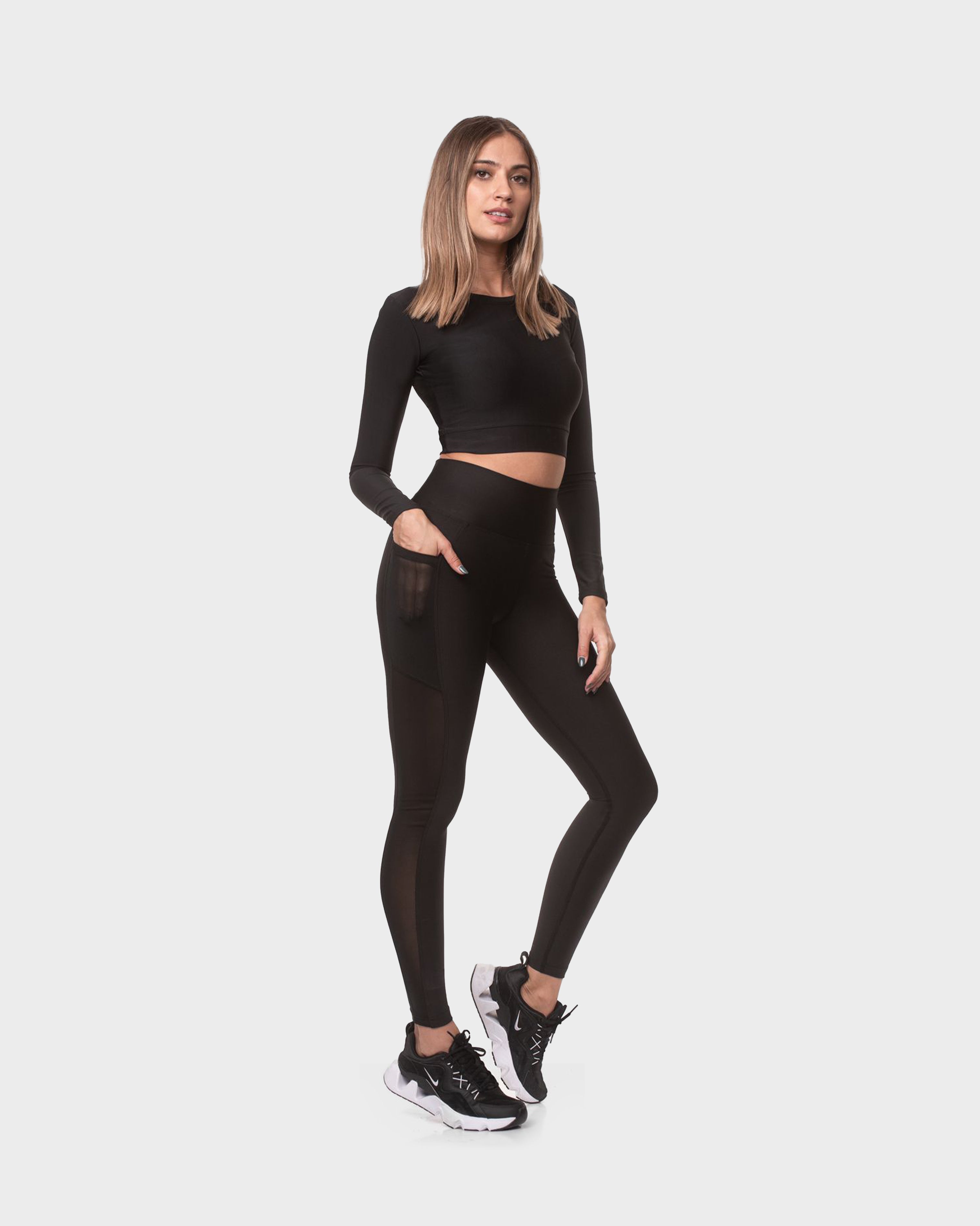 POCKET MESH DETAIL SPORTS LEGGING BLACK