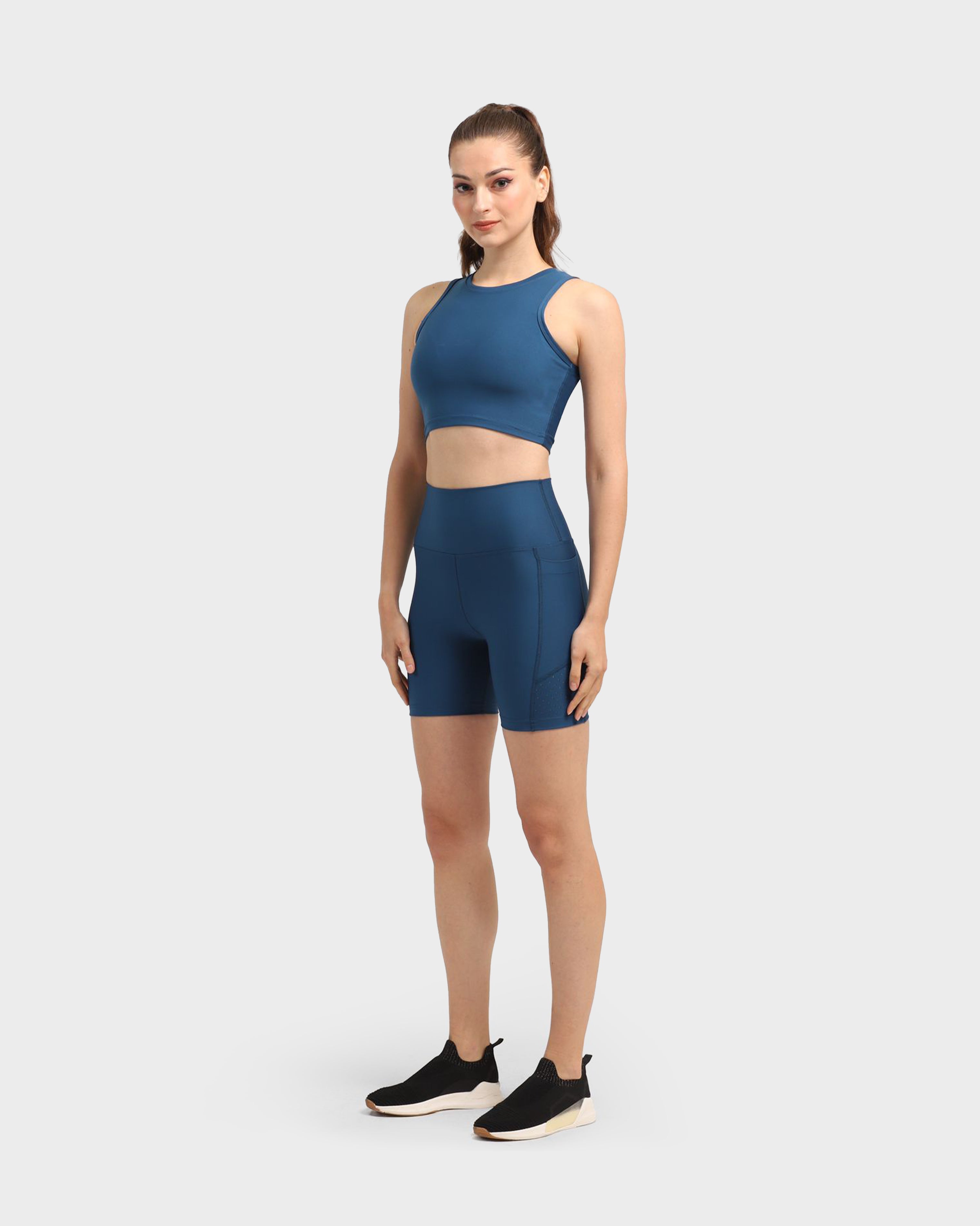 LASER-CUT POCKET SHORT TIGHTS PETROL