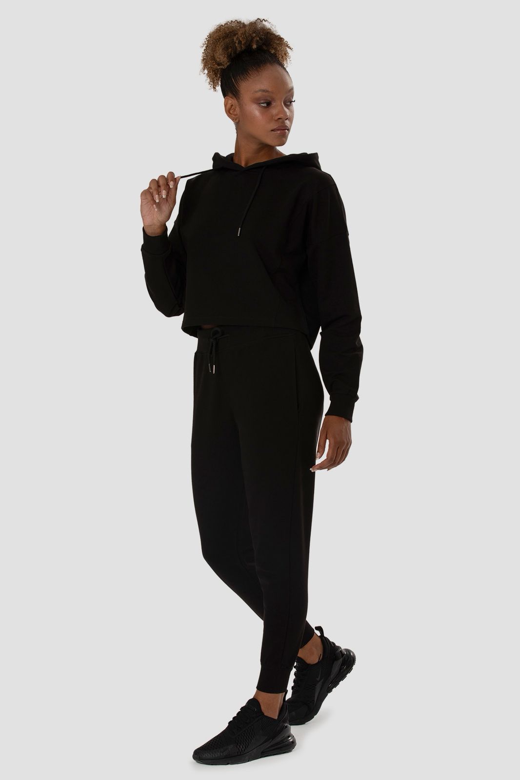 LIZA OVERSIZED SWEAT CROP HOODIE BLACK