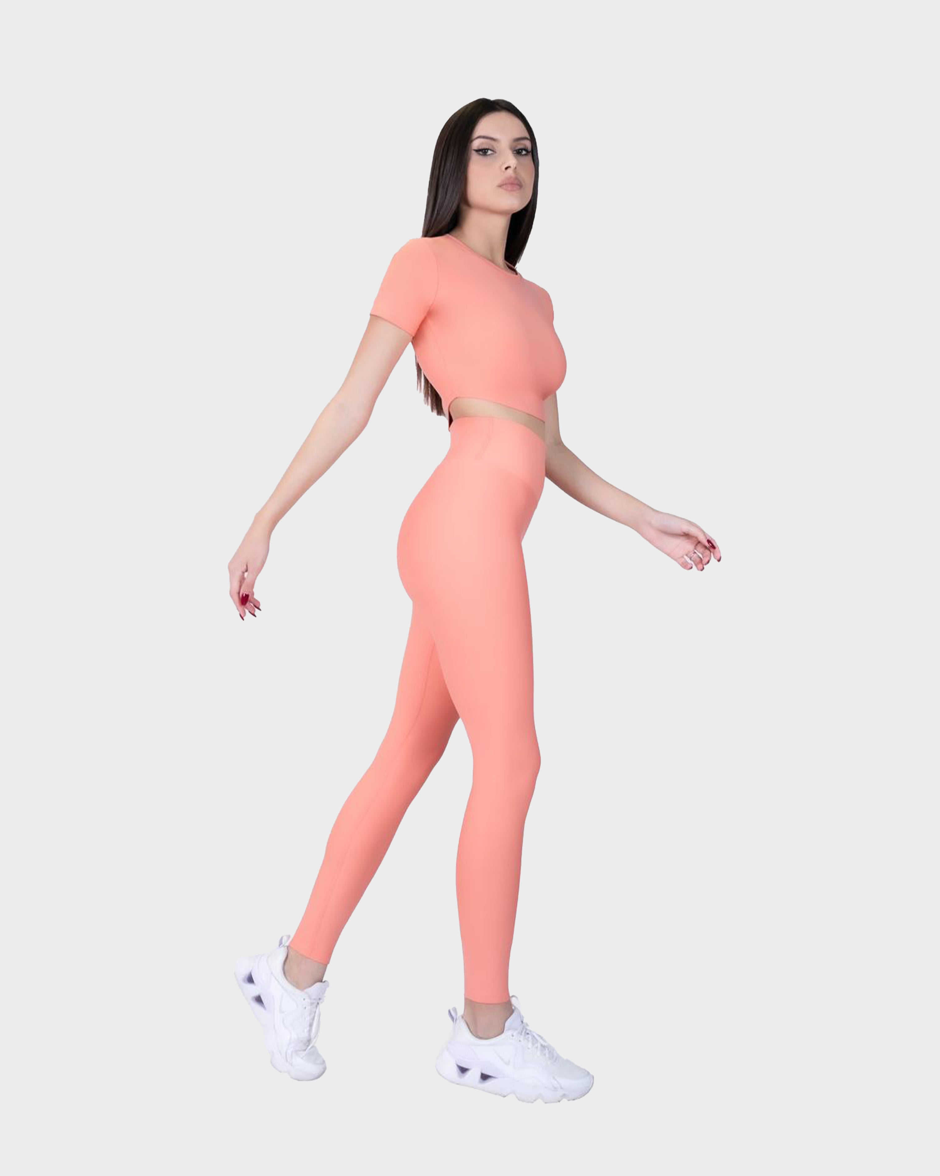 SPORTS SHORT SLEEVE CROP TOP PEACH