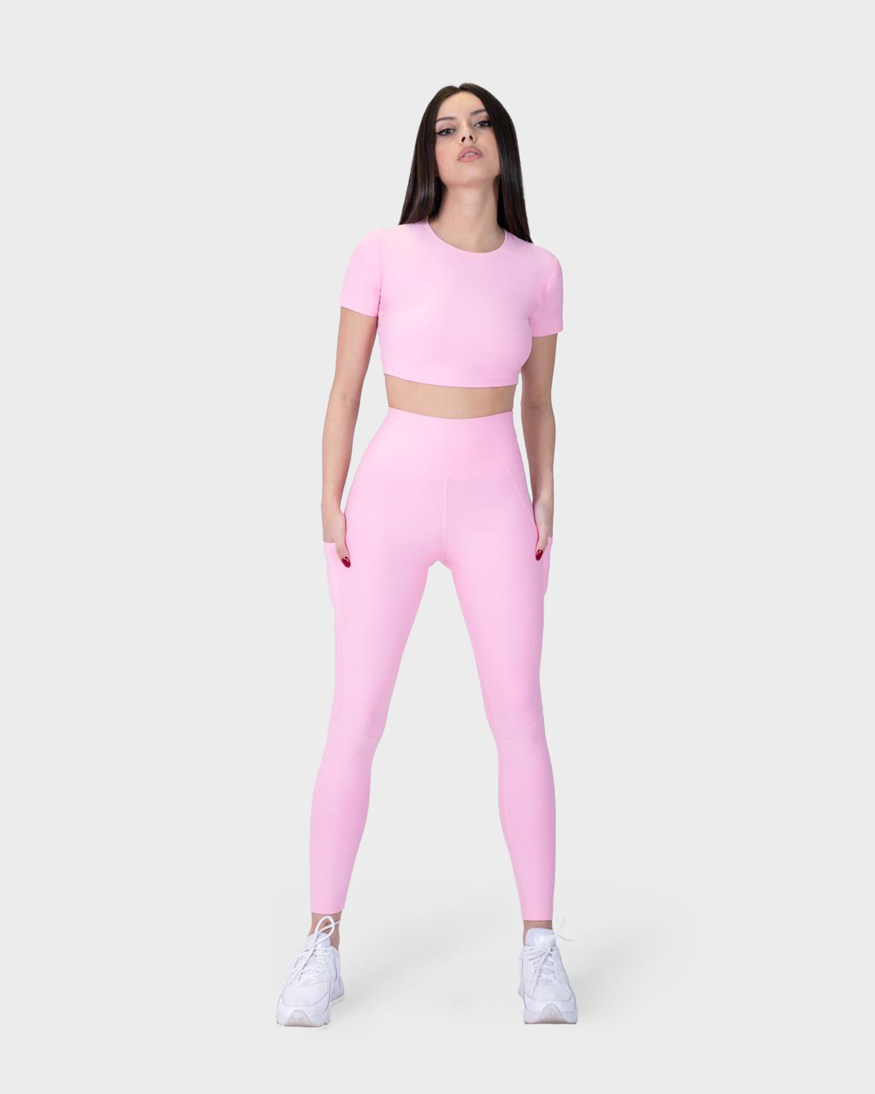 SPORTS SHORT SLEEVE CROP TOP PINK