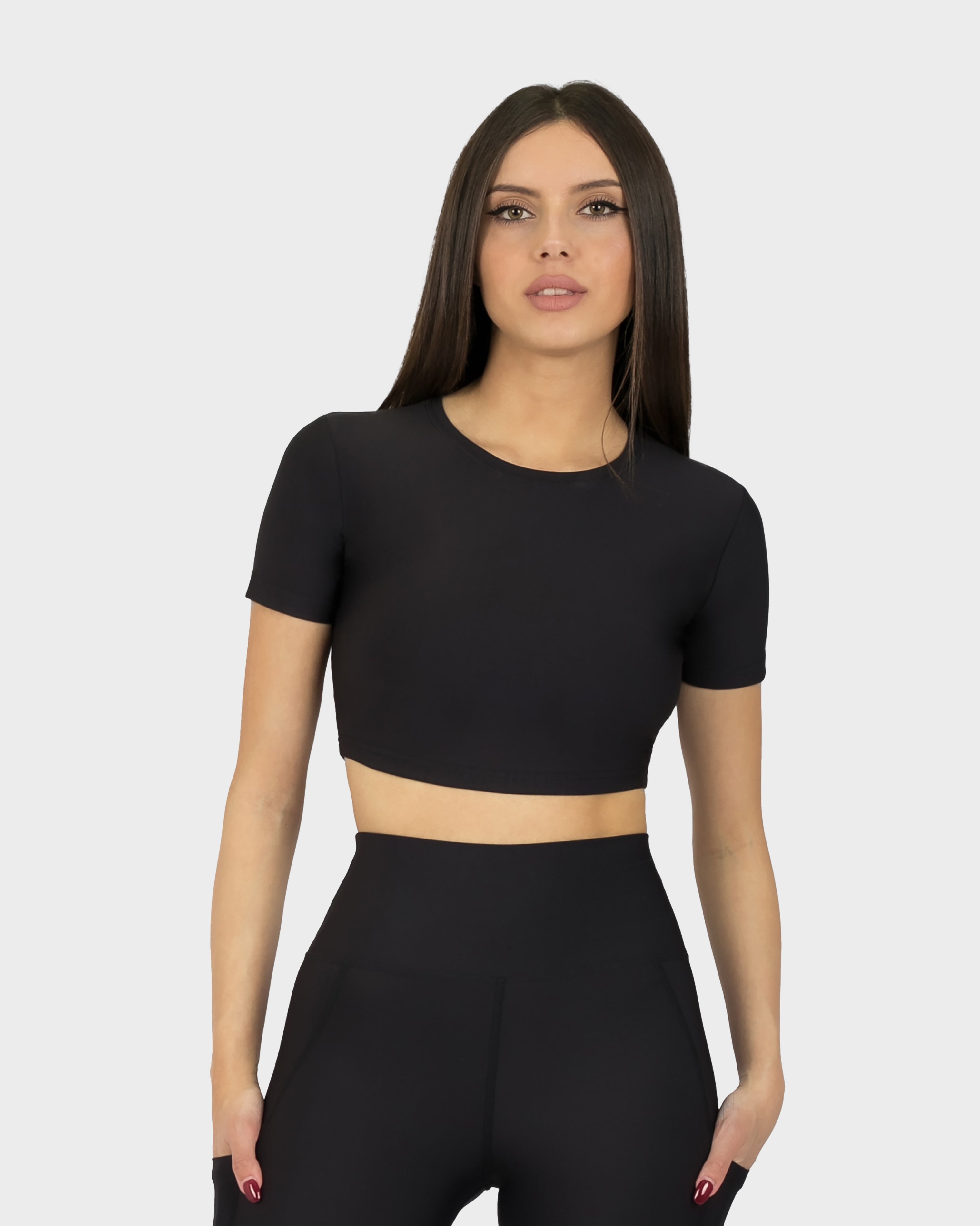 SPORTS SHORT SLEEVE VROP TOP BLACK