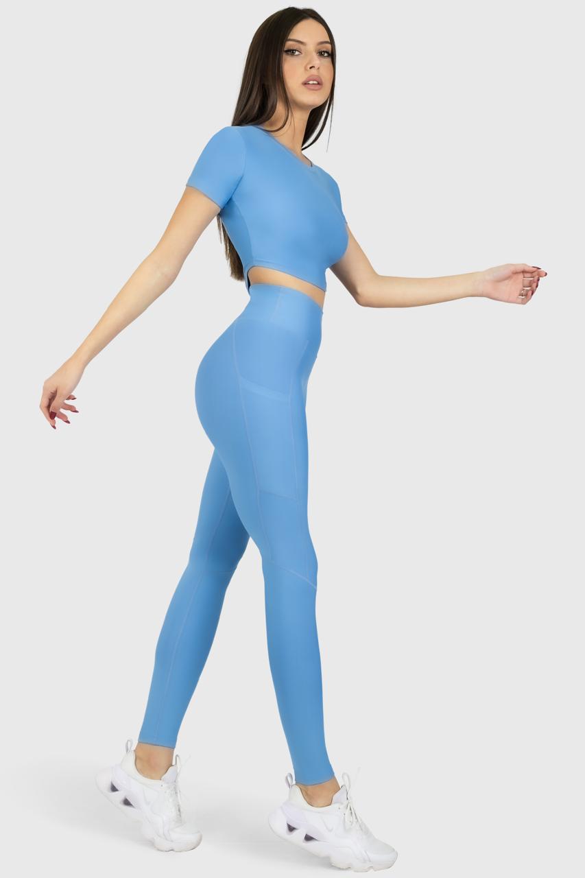 POCKET MESH DETAIL SPORTS LEGGING BLUE